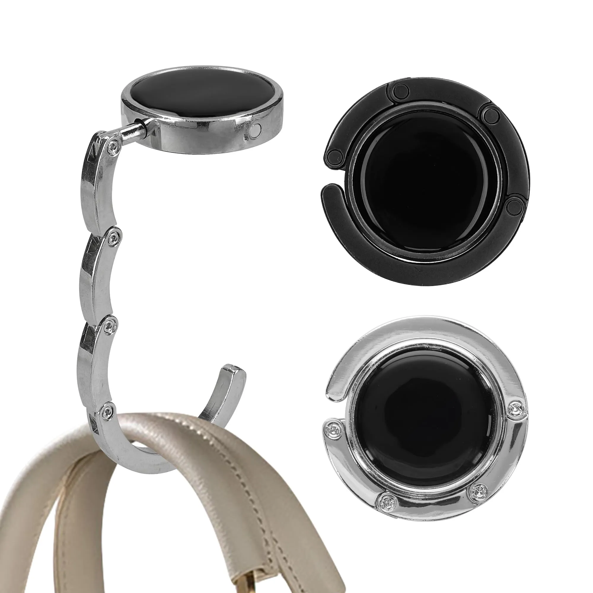kwmobile Set 2x Gancio Borsa da Tavolo Pieghevole Antiscivolo, Argento/Nero - immagine 8