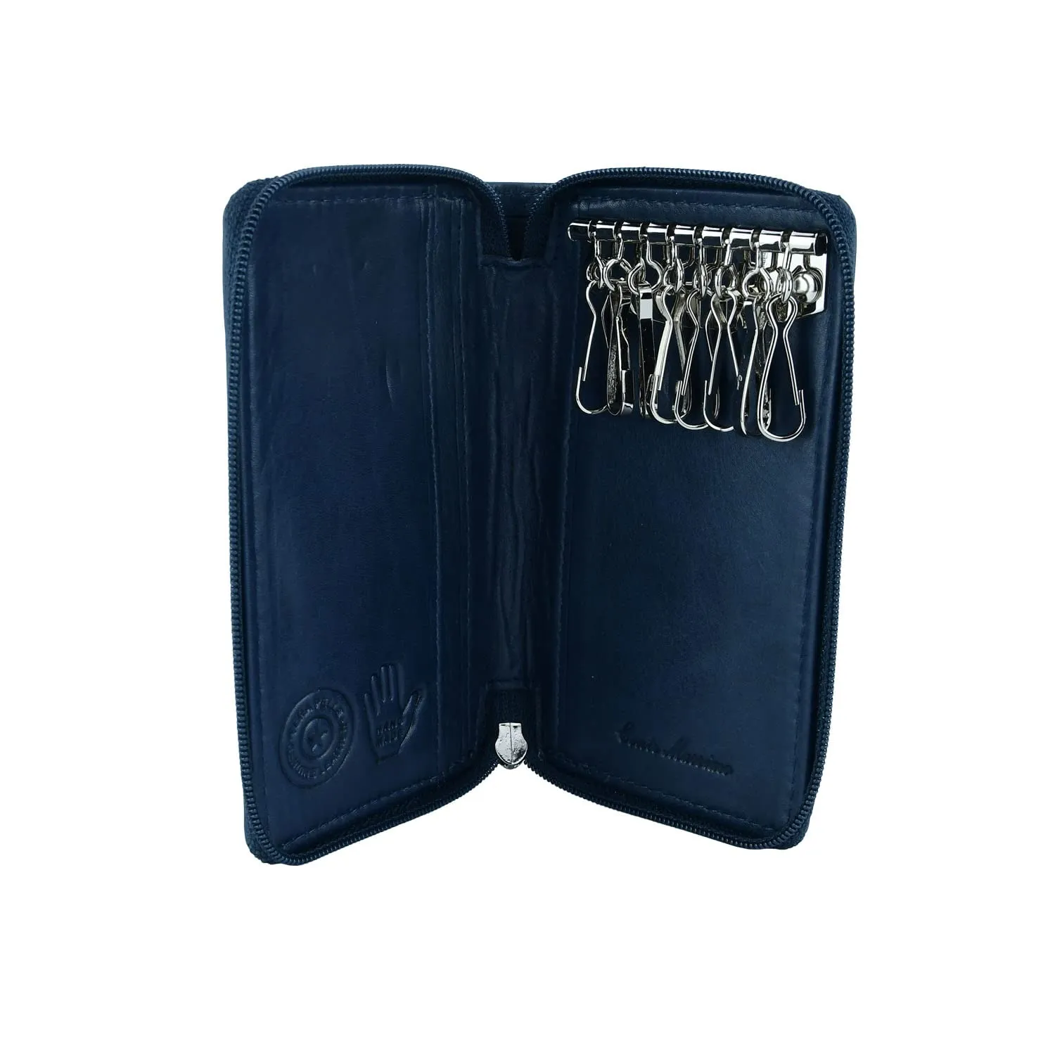 Conte Massimo Portachiavi in Vera Pelle con Cerniera, Ganci e Tasche (Blu Piccolo) - immagine 1