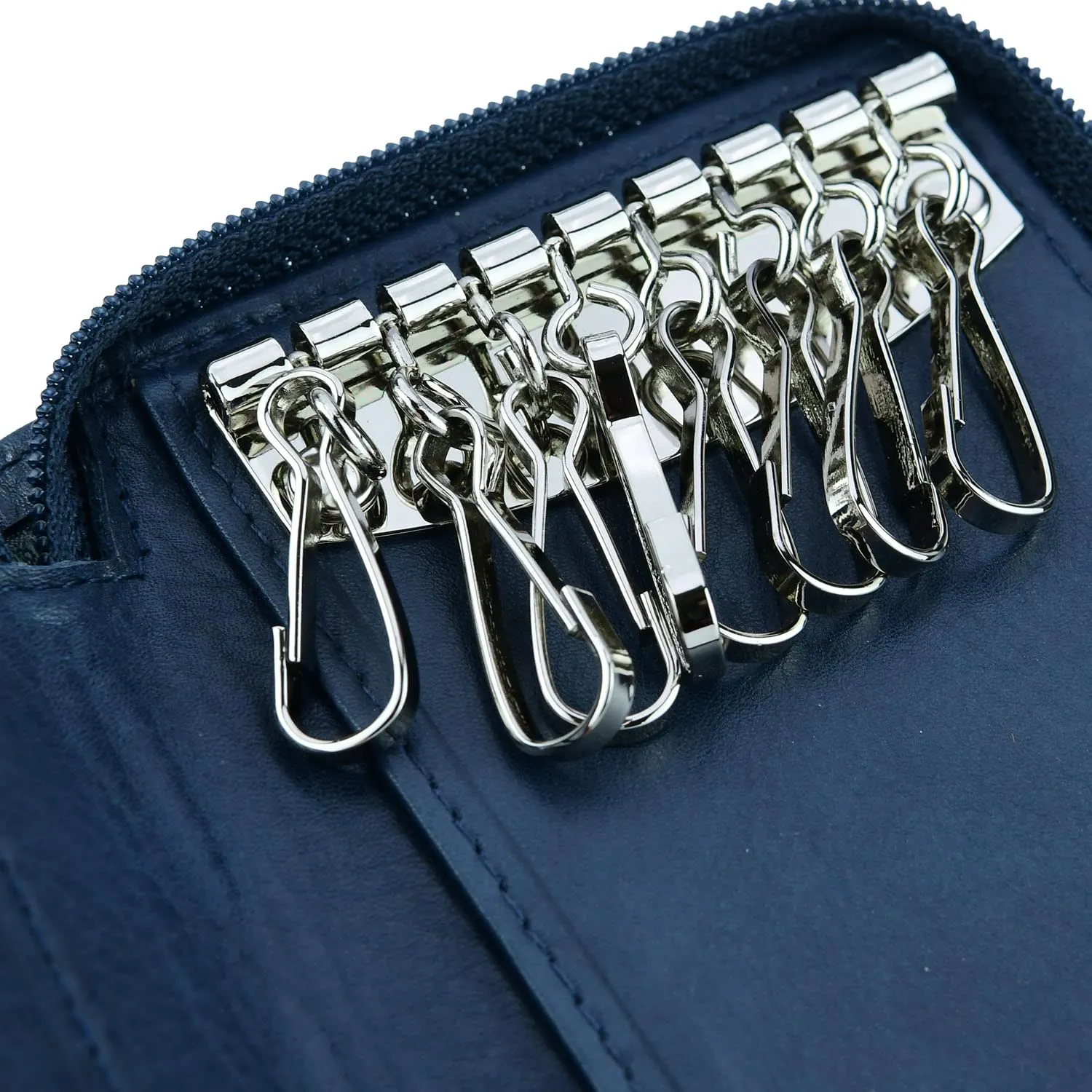 Conte Massimo Portachiavi in Vera Pelle con Cerniera, Ganci e Tasche (Blu Piccolo) - immagine 2