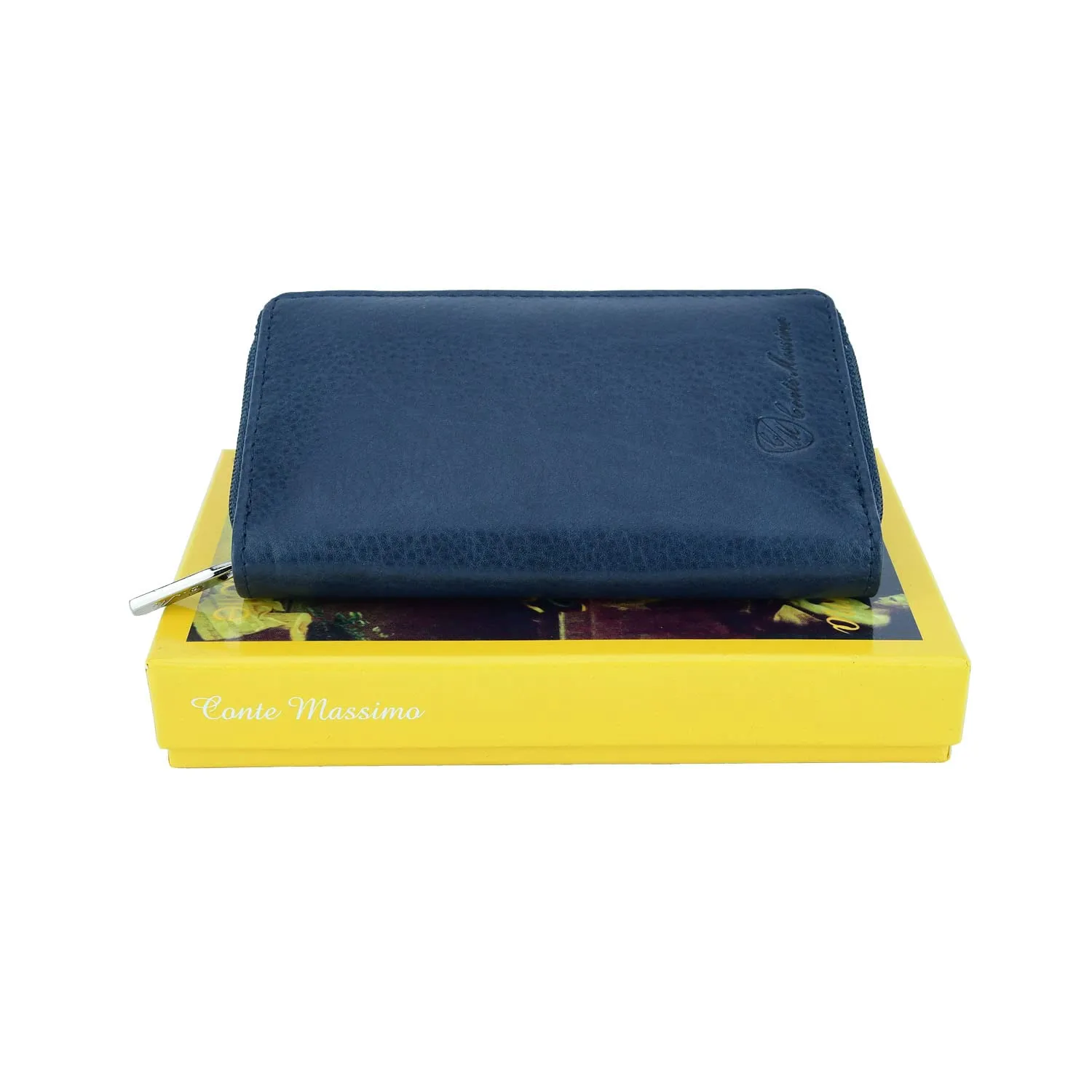 Conte Massimo Portachiavi in Vera Pelle con Cerniera, Ganci e Tasche (Blu Piccolo) - immagine 5