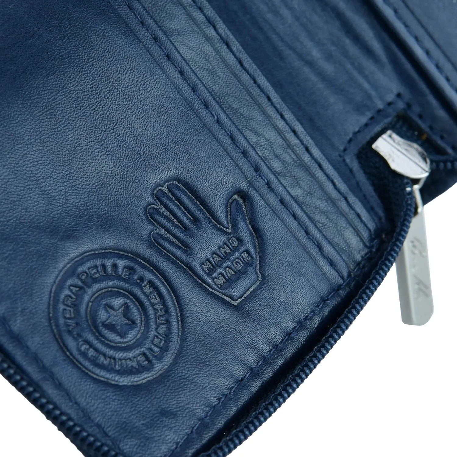 Conte Massimo Portachiavi in Vera Pelle con Cerniera, Ganci e Tasche (Blu Piccolo) - immagine 6