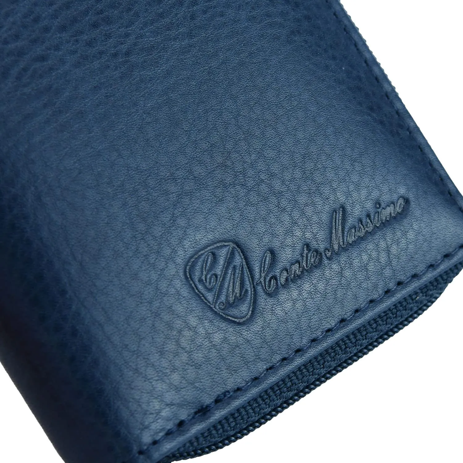 Conte Massimo Portachiavi in Vera Pelle con Cerniera, Ganci e Tasche (Blu Piccolo) - immagine 8