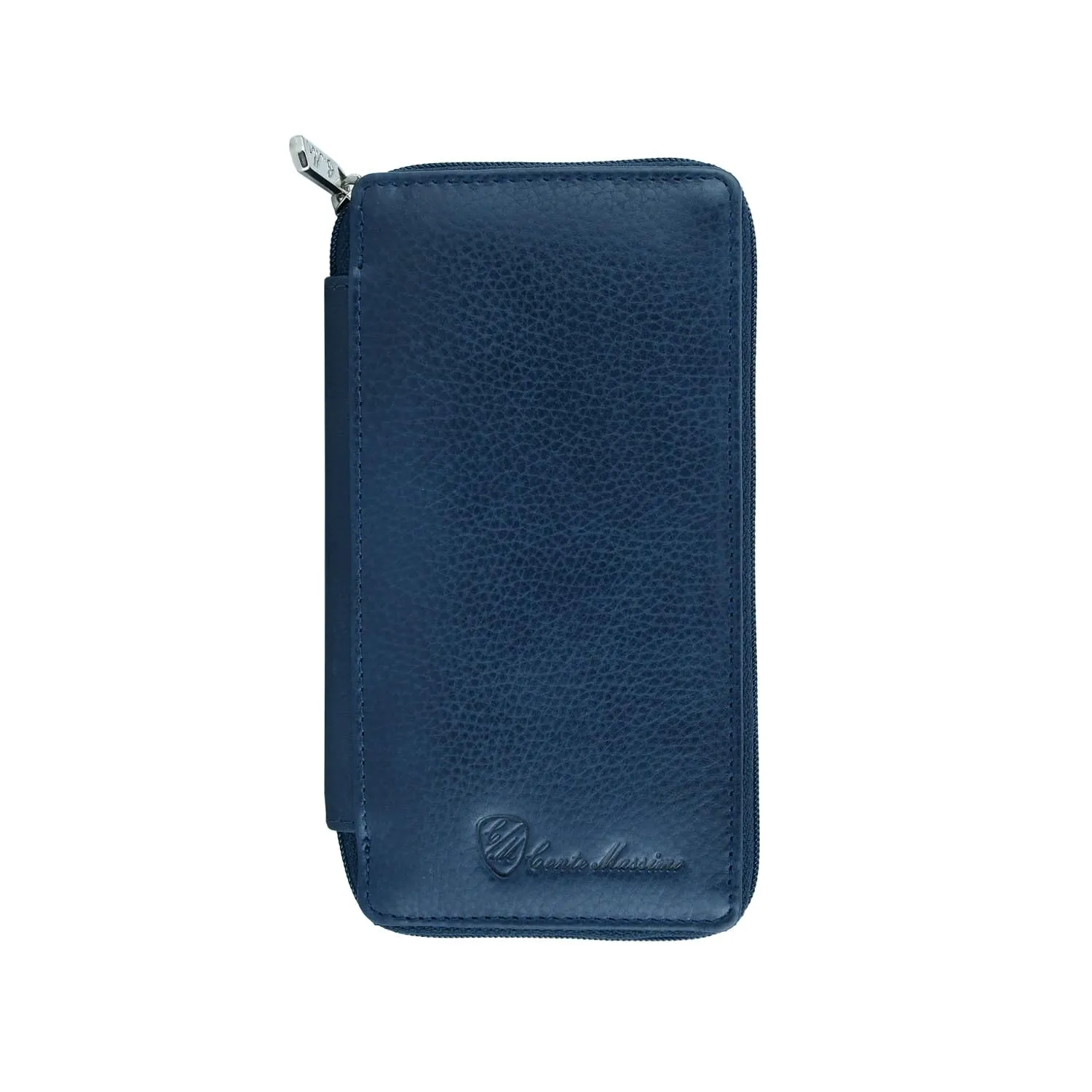 Conte Massimo Portachiavi in Vera Pelle con Cerniera, Ganci e Tasche, Blu Grande - immagine 1