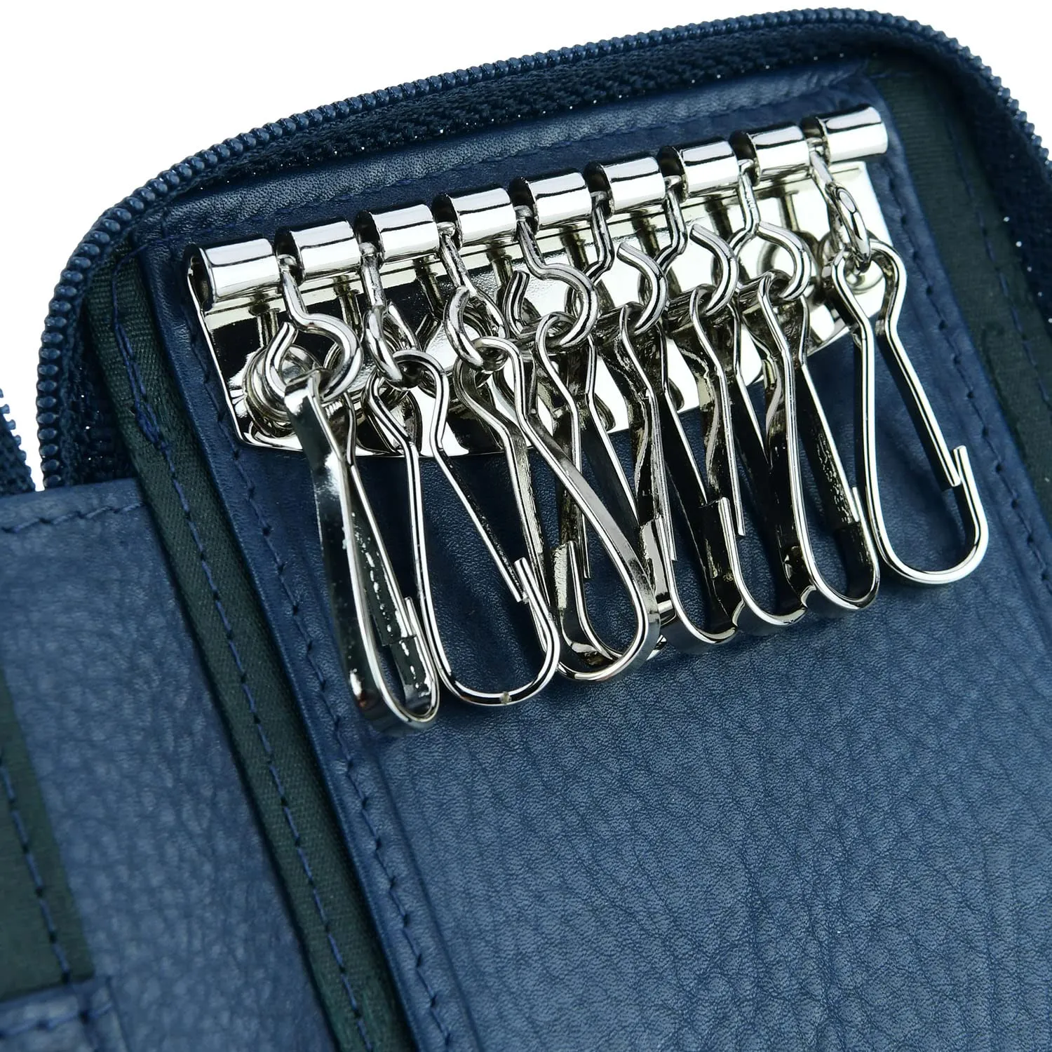 Conte Massimo Portachiavi in Vera Pelle con Cerniera, Ganci e Tasche, Blu Grande - immagine 3