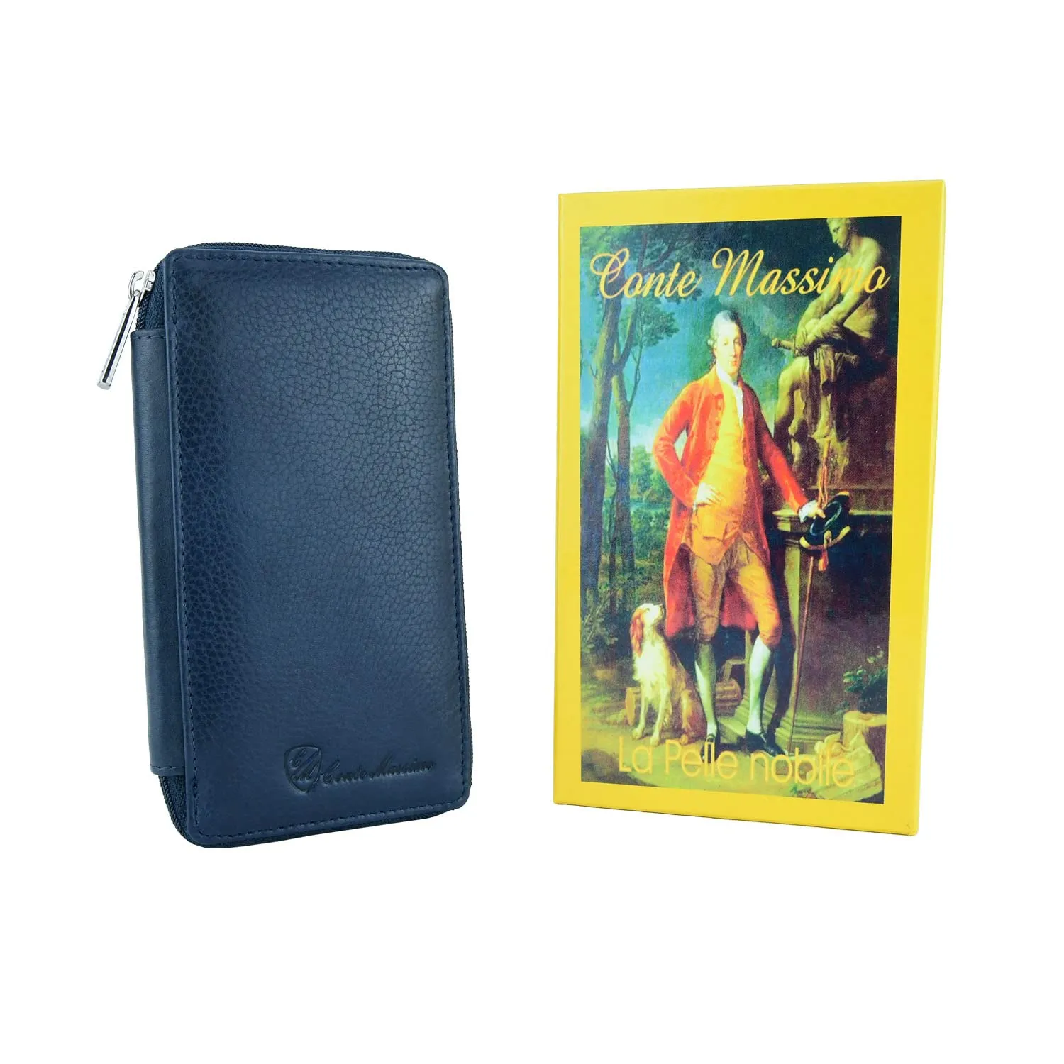Conte Massimo Portachiavi in Vera Pelle con Cerniera, Ganci e Tasche, Blu Grande - immagine 6