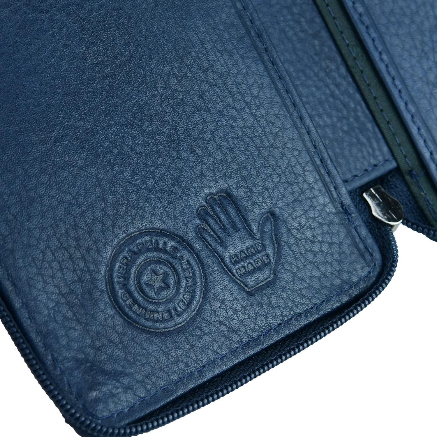 Conte Massimo Portachiavi in Vera Pelle con Cerniera, Ganci e Tasche, Blu Grande - immagine 7