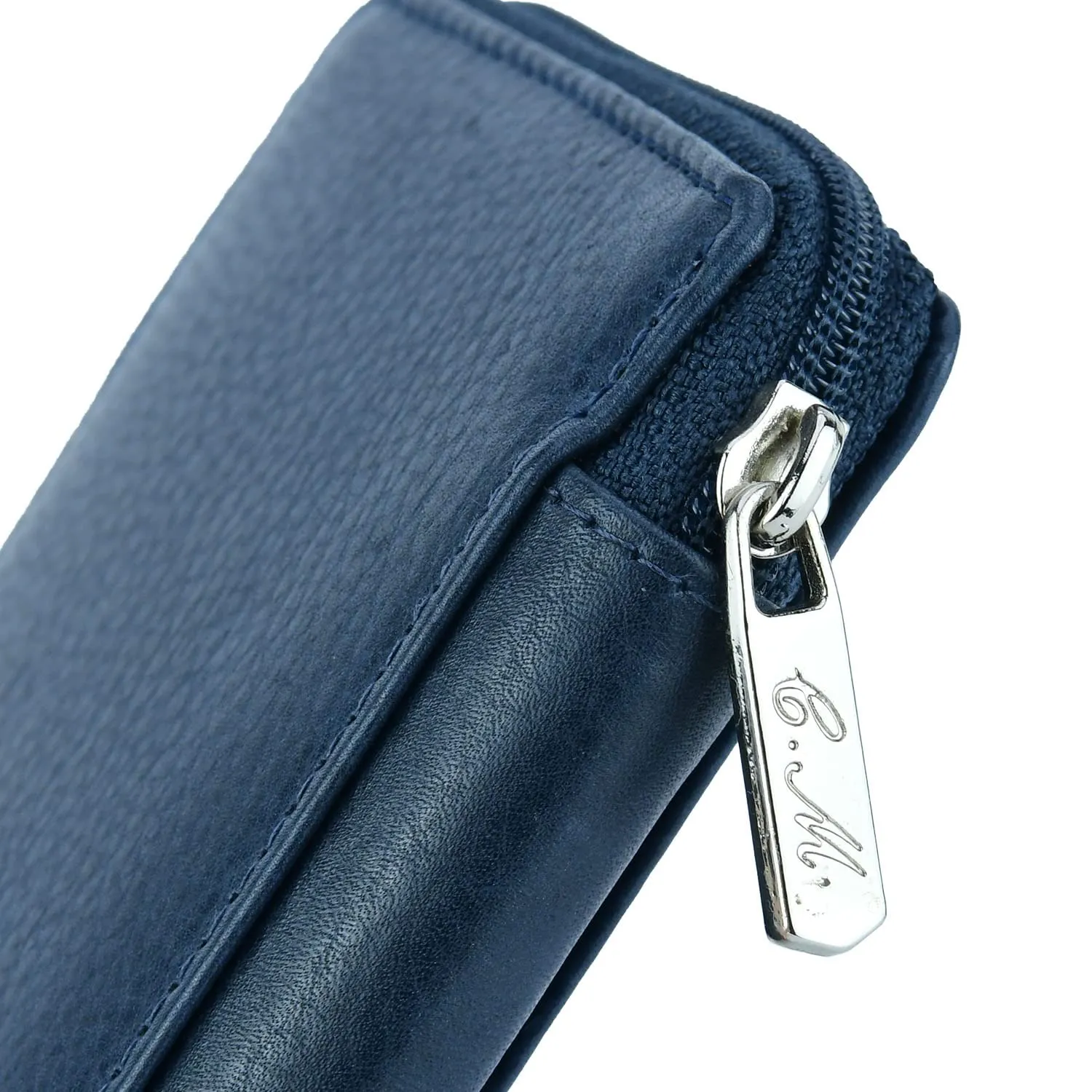Conte Massimo Portachiavi in Vera Pelle con Cerniera, Ganci e Tasche, Blu Grande - immagine 8