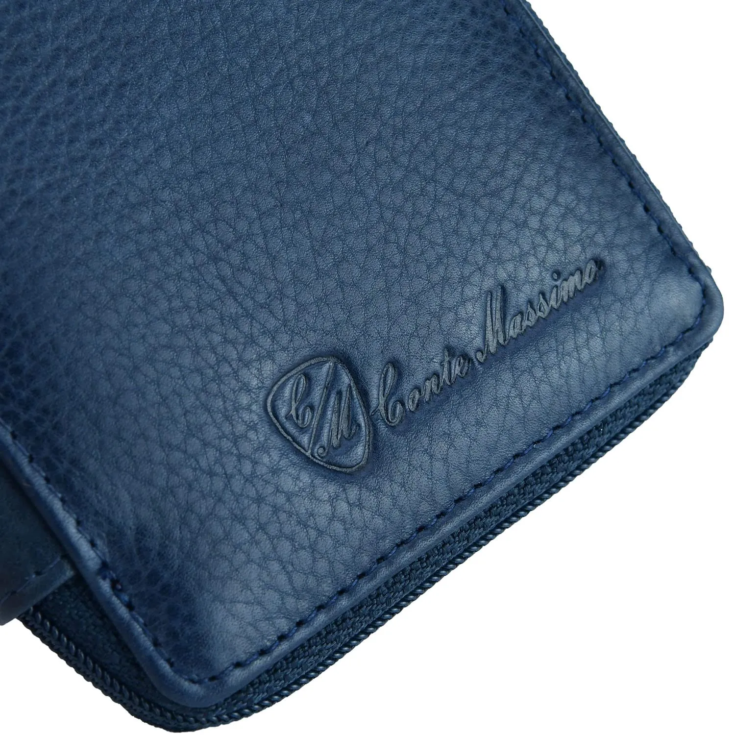 Conte Massimo Portachiavi in Vera Pelle con Cerniera, Ganci e Tasche, Blu Grande - immagine 9
