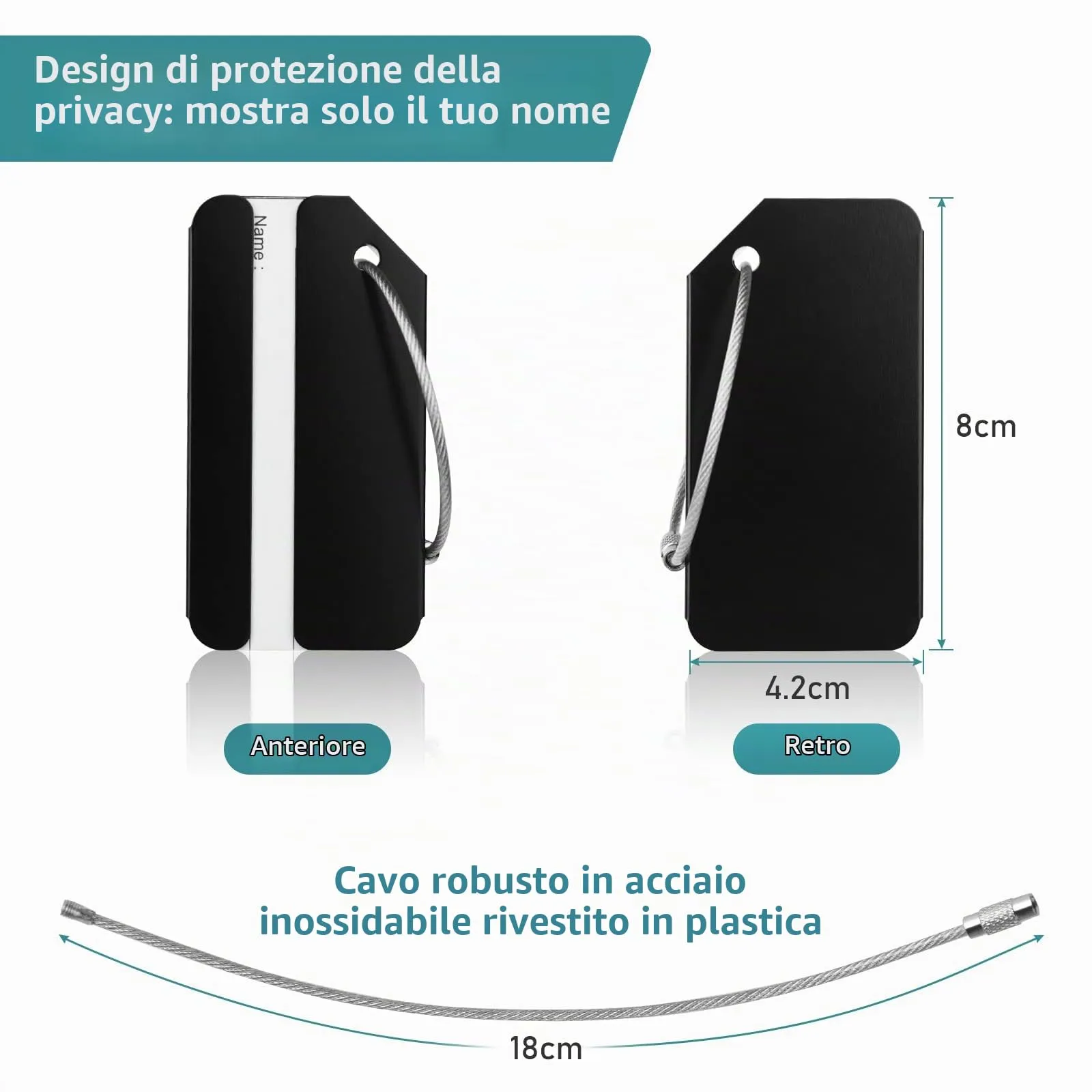 Flintronic Etichette per Valigie in Alluminio, 2 Pezzi, Nero - immagine 2
