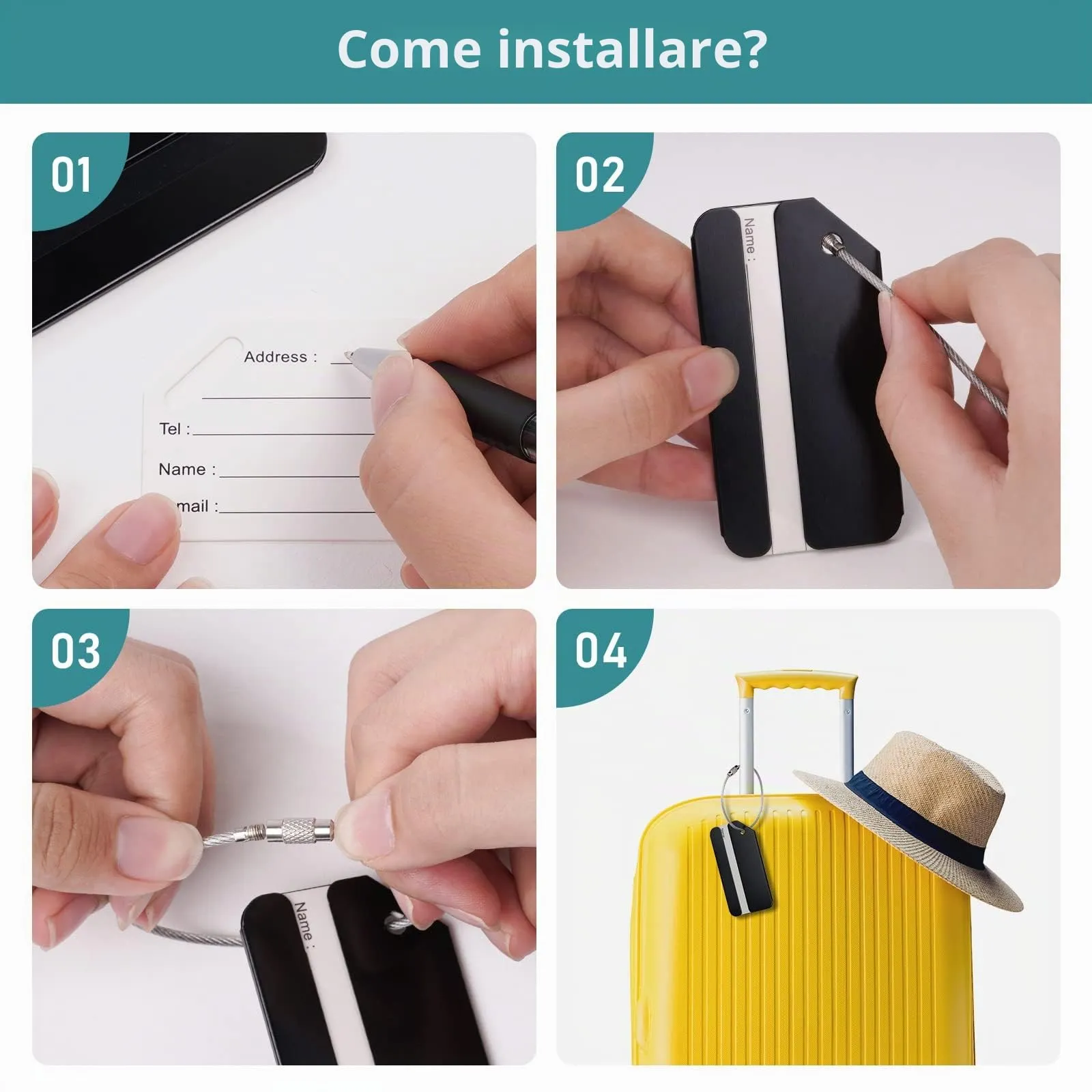 Flintronic Etichette per Valigie in Alluminio, 2 Pezzi, Nero - immagine 3