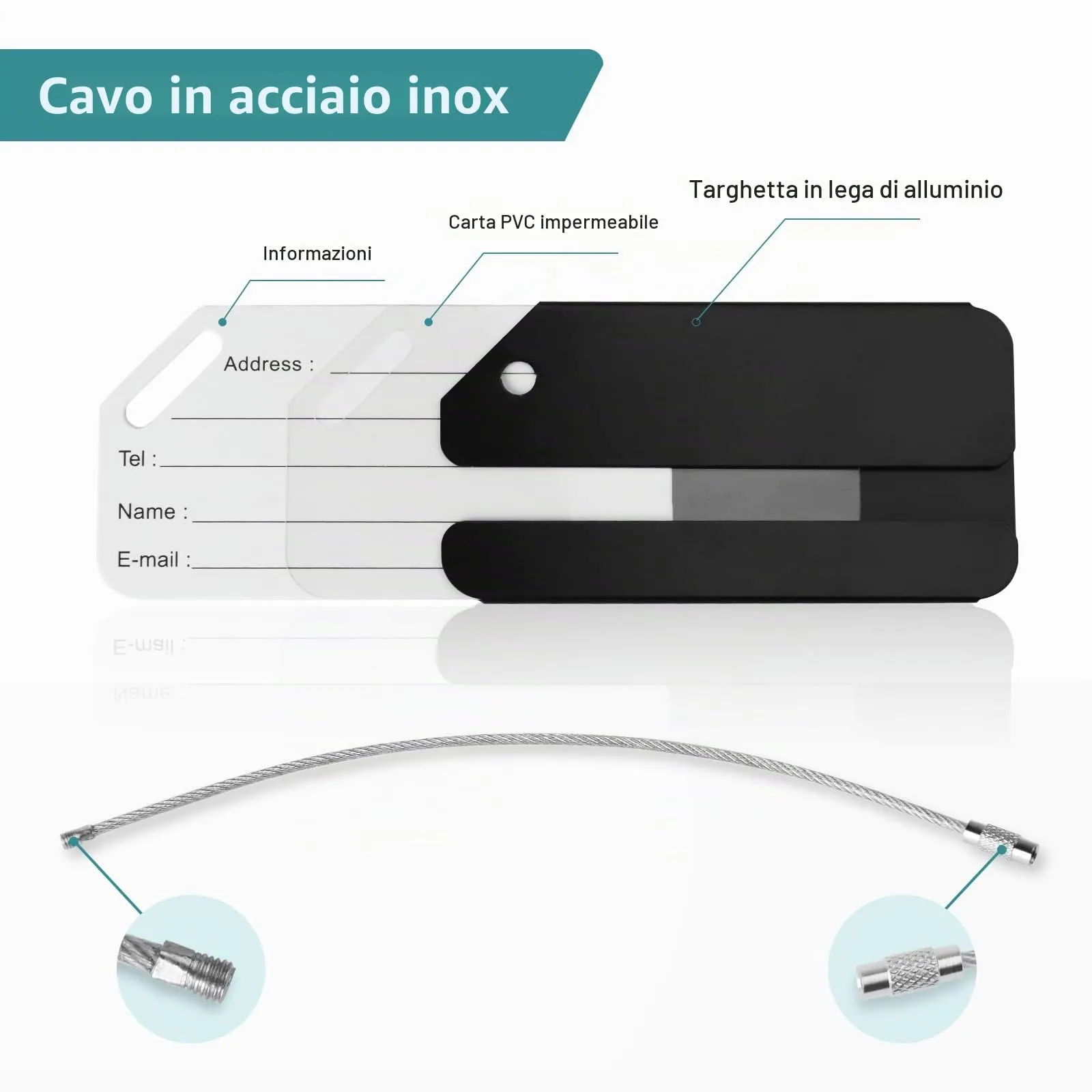 Flintronic Etichette per Valigie in Alluminio, 2 Pezzi, Nero - immagine 4