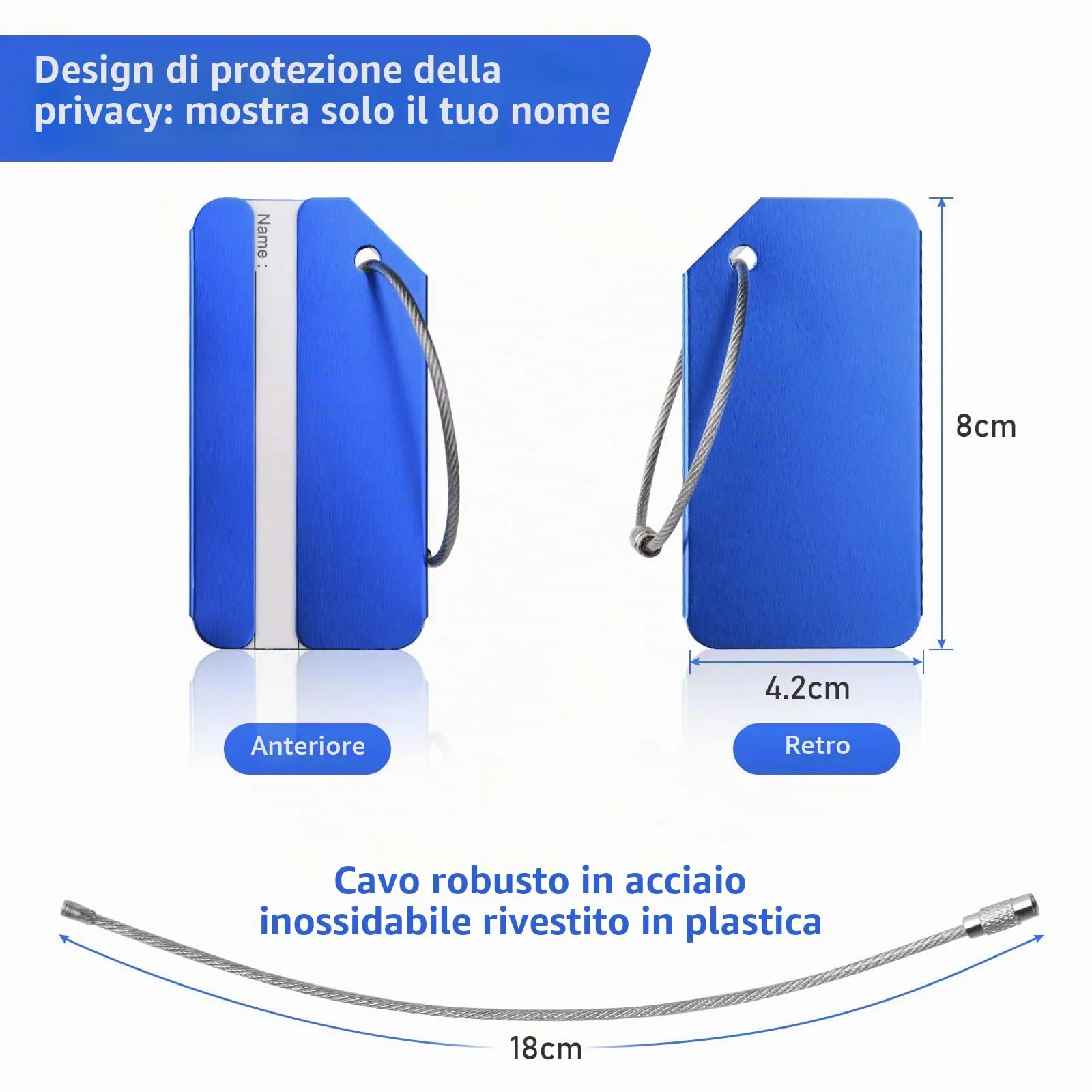 Flintronic Etichette Valigia in Alluminio, 2 Pezzi, Blu - immagine 2