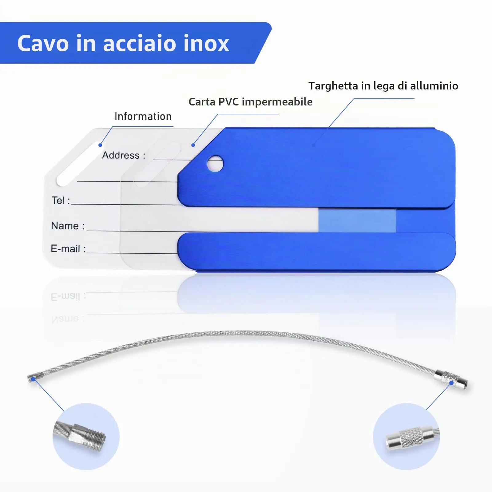 Flintronic Etichette Valigia in Alluminio, 2 Pezzi, Blu - immagine 6