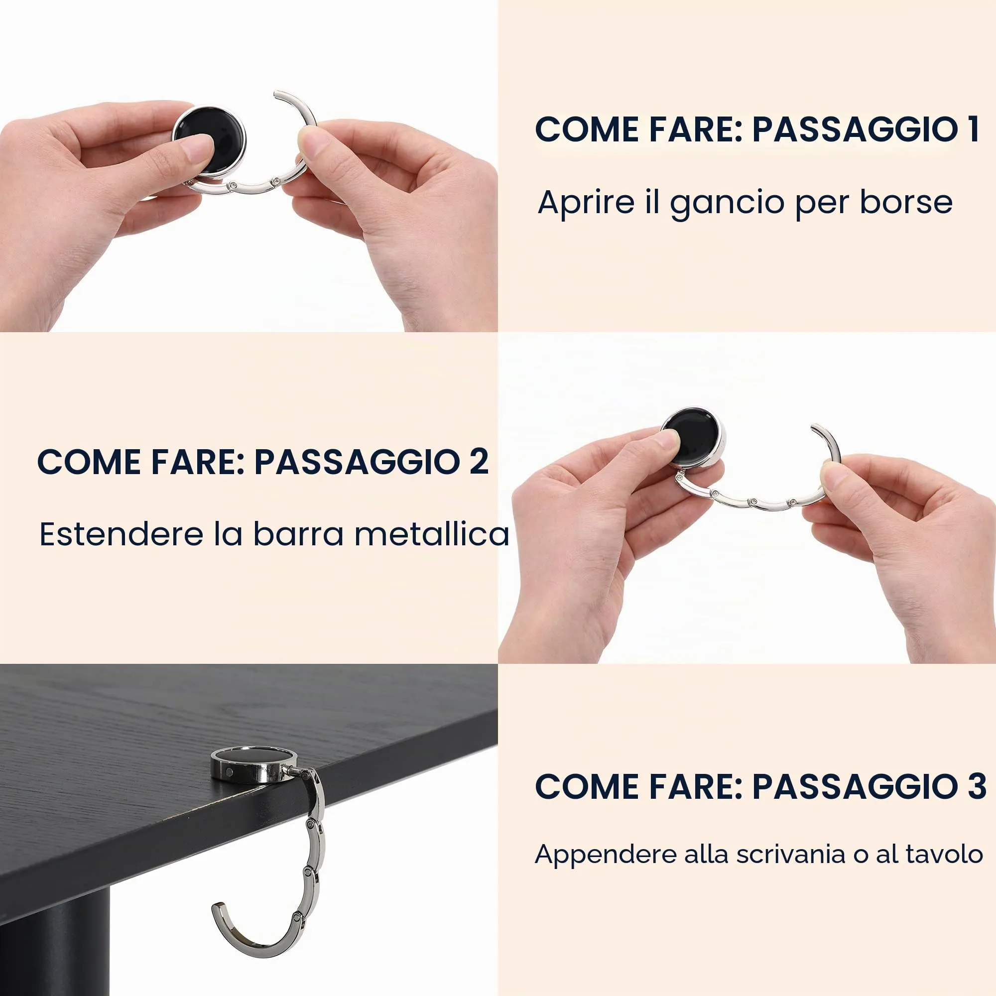 kwmobile Set 2x Gancio Borsa da Tavolo Pieghevole Antiscivolo, bronzo/bronzo - immagine 4