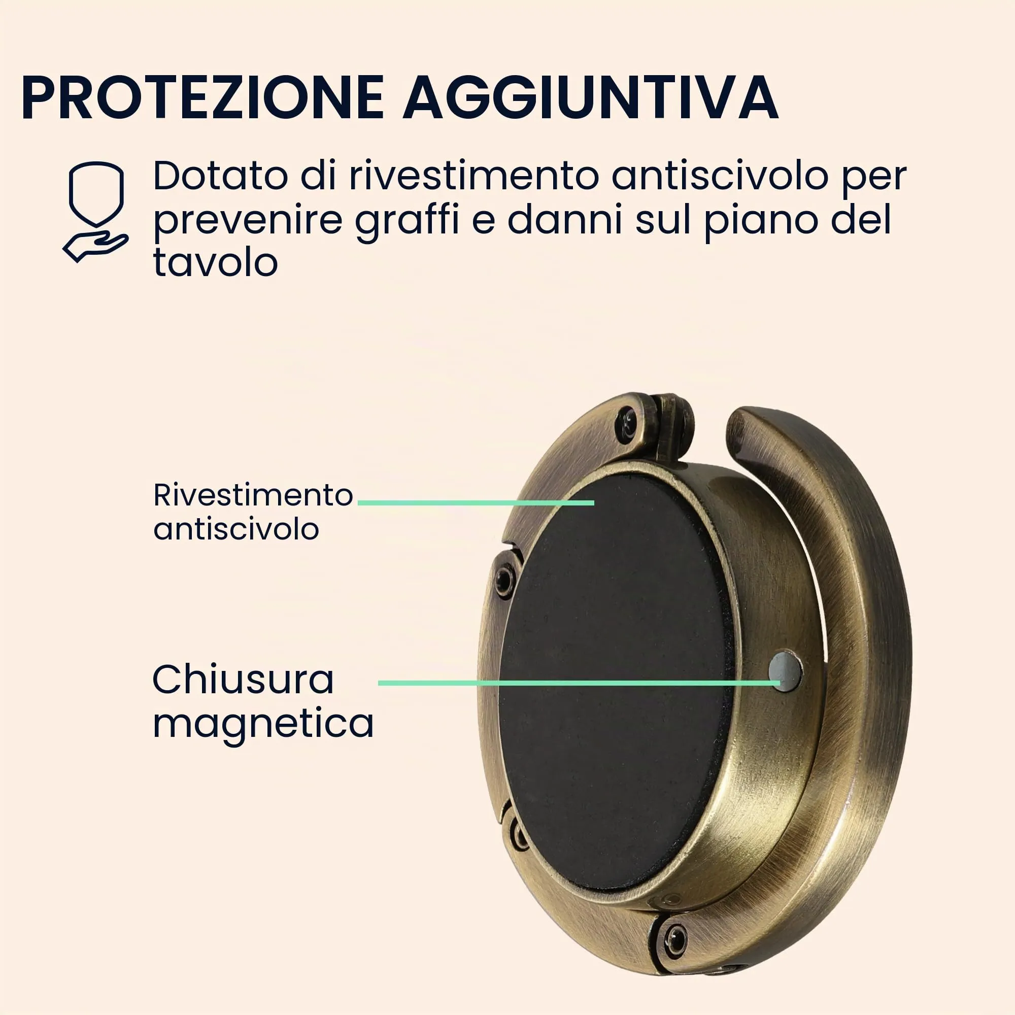kwmobile Set 2x Gancio Borsa da Tavolo Pieghevole Antiscivolo, bronzo/bronzo - immagine 5