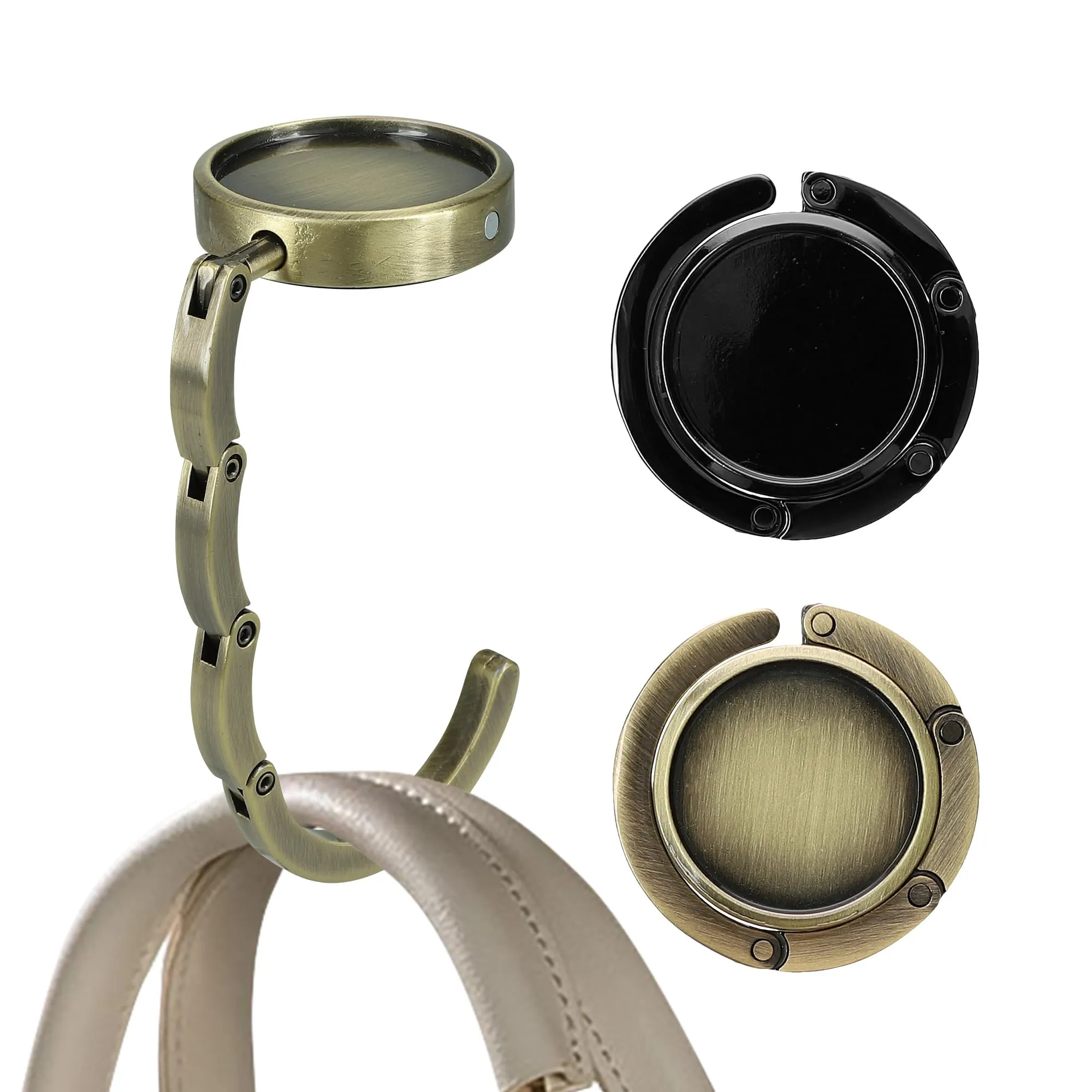 kwmobile Set 2x Gancio Borsa da Tavolo Pieghevole Antiscivolo, bronzo/bronzo - immagine 8