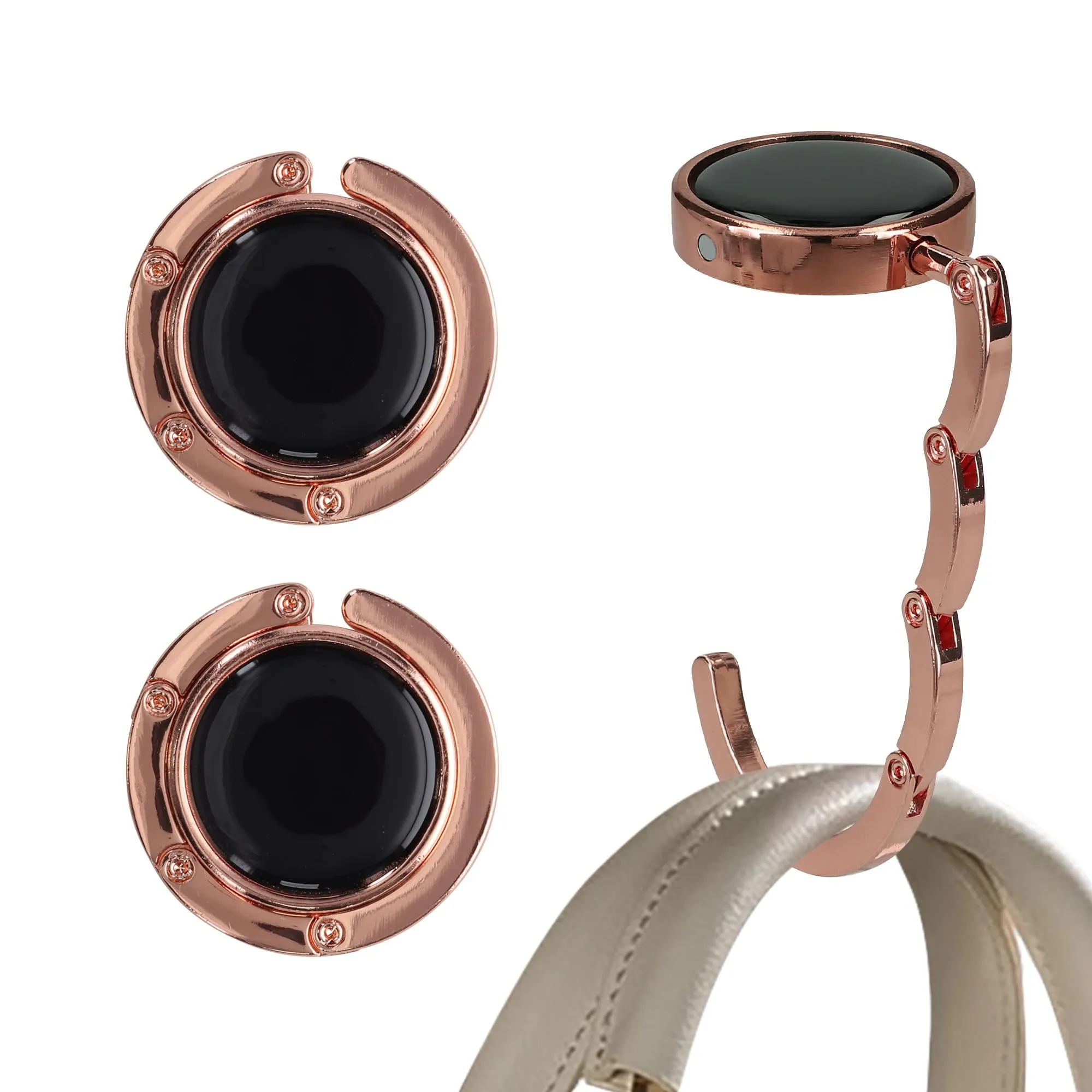 kwmobile Set 2x Gancio Borsa da Tavolo Pieghevole Antiscivolo Antigraffio - Oro Rosa - immagine 1