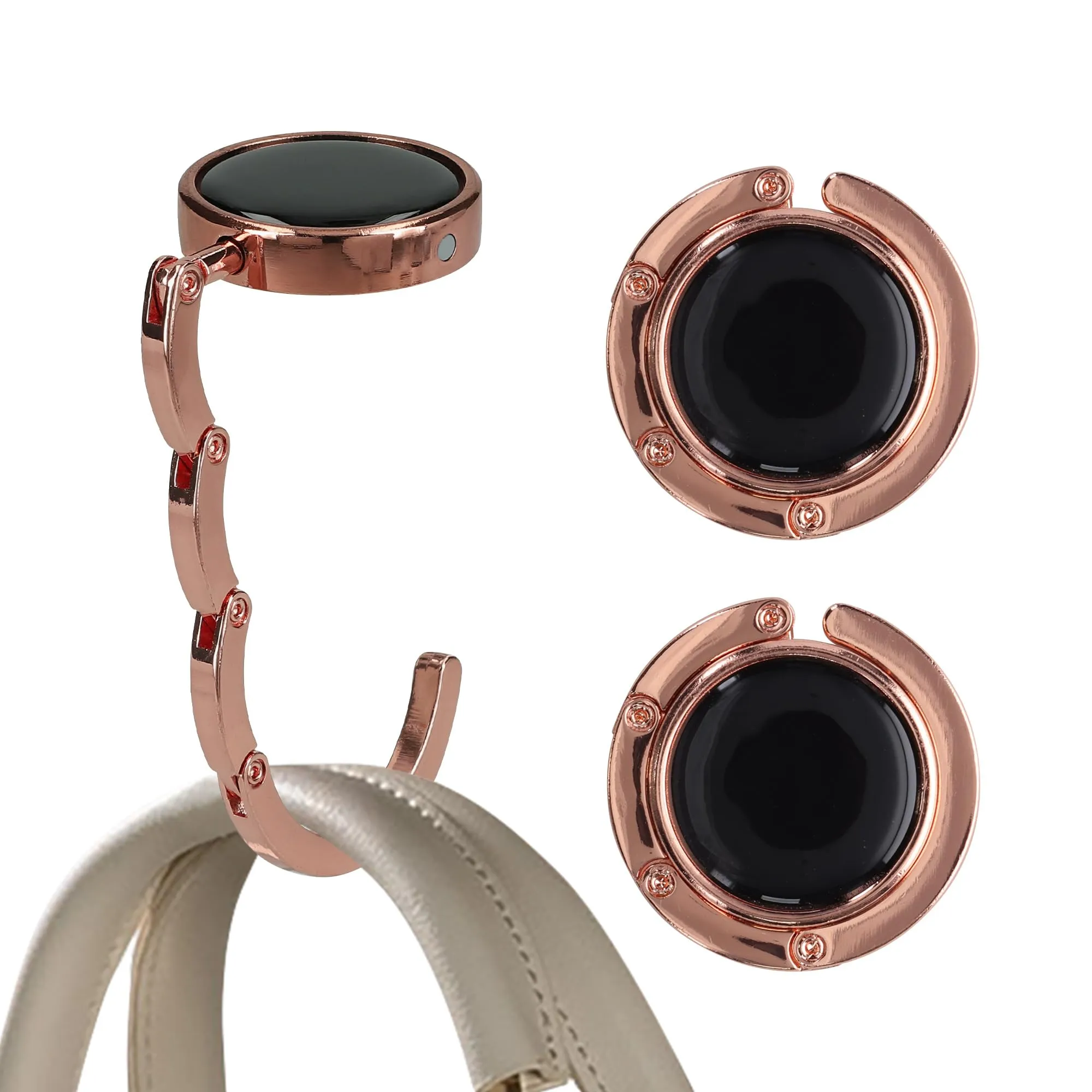 kwmobile Set 2x Gancio Borsa da Tavolo Pieghevole Antiscivolo Antigraffio - Oro Rosa - immagine 8