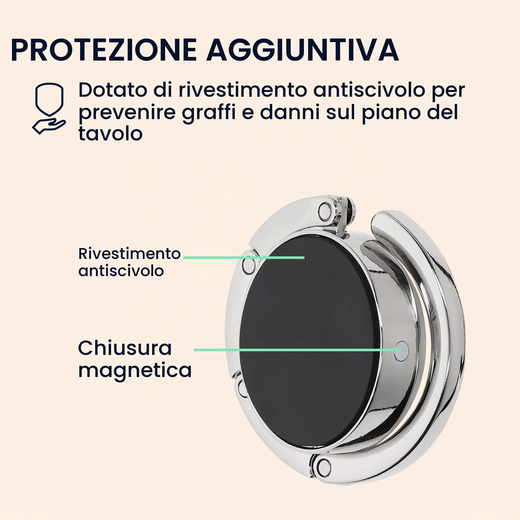 kwmobile Set 2x Gancio Borsa da Tavolo Pieghevole Antiscivolo Antigraffio, Argento/Oro Rosa - immagine 5