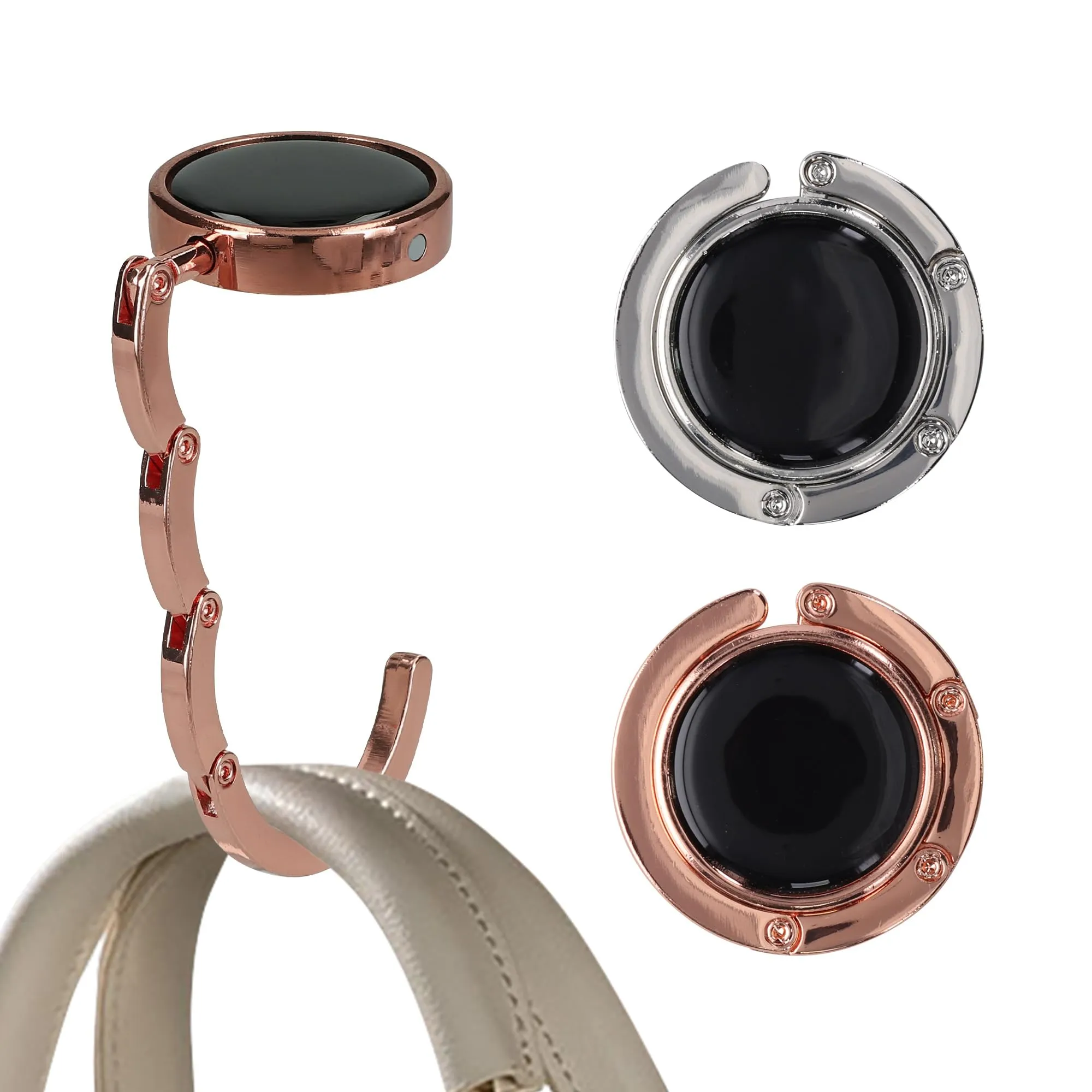 kwmobile Set 2x Gancio Borsa da Tavolo Pieghevole Antiscivolo Antigraffio, Argento/Oro Rosa - immagine 8