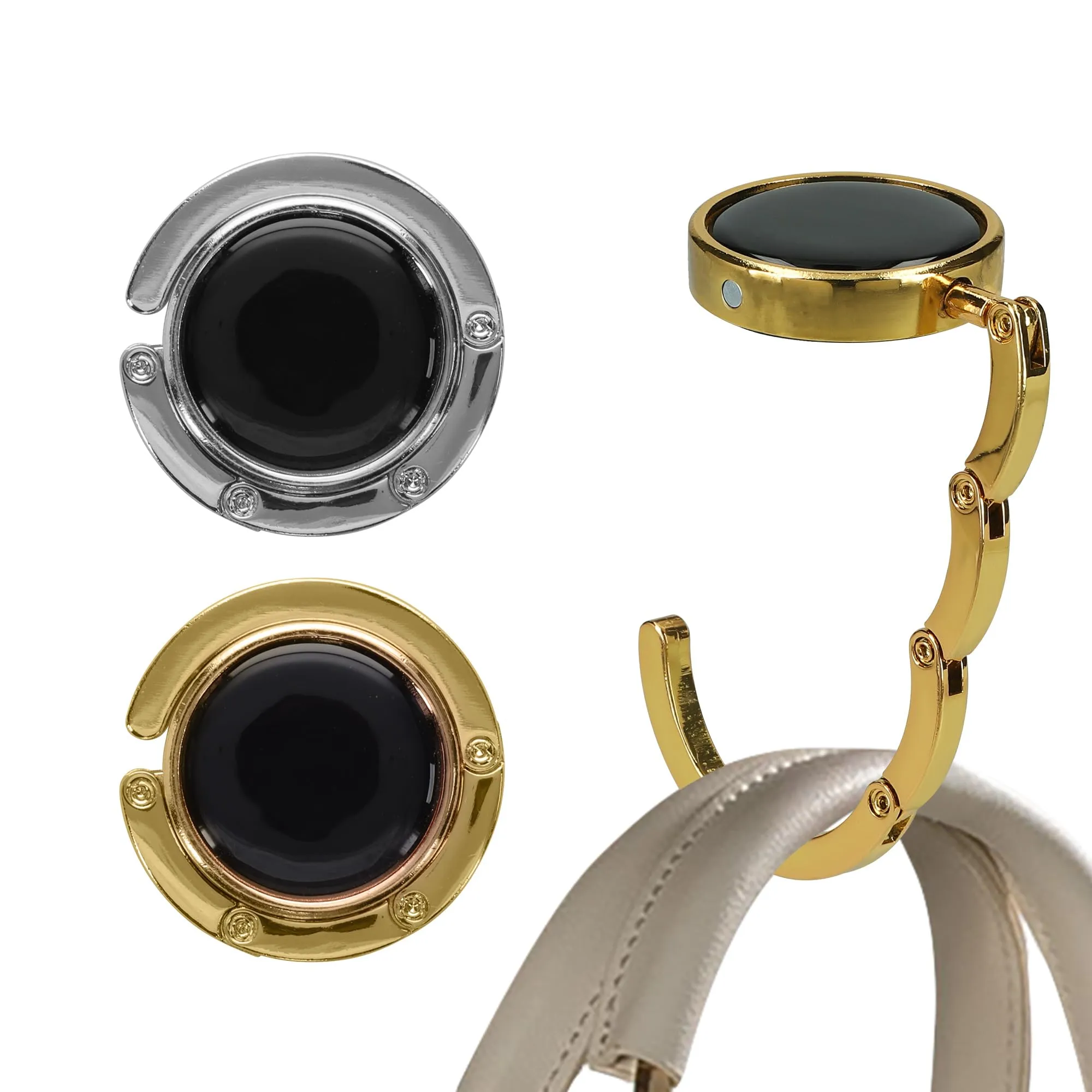 kwmobile Set 2x Gancio Borsa da Tavolo Pieghevole Antiscivolo Antigraffio, Argento/Oro - immagine 1