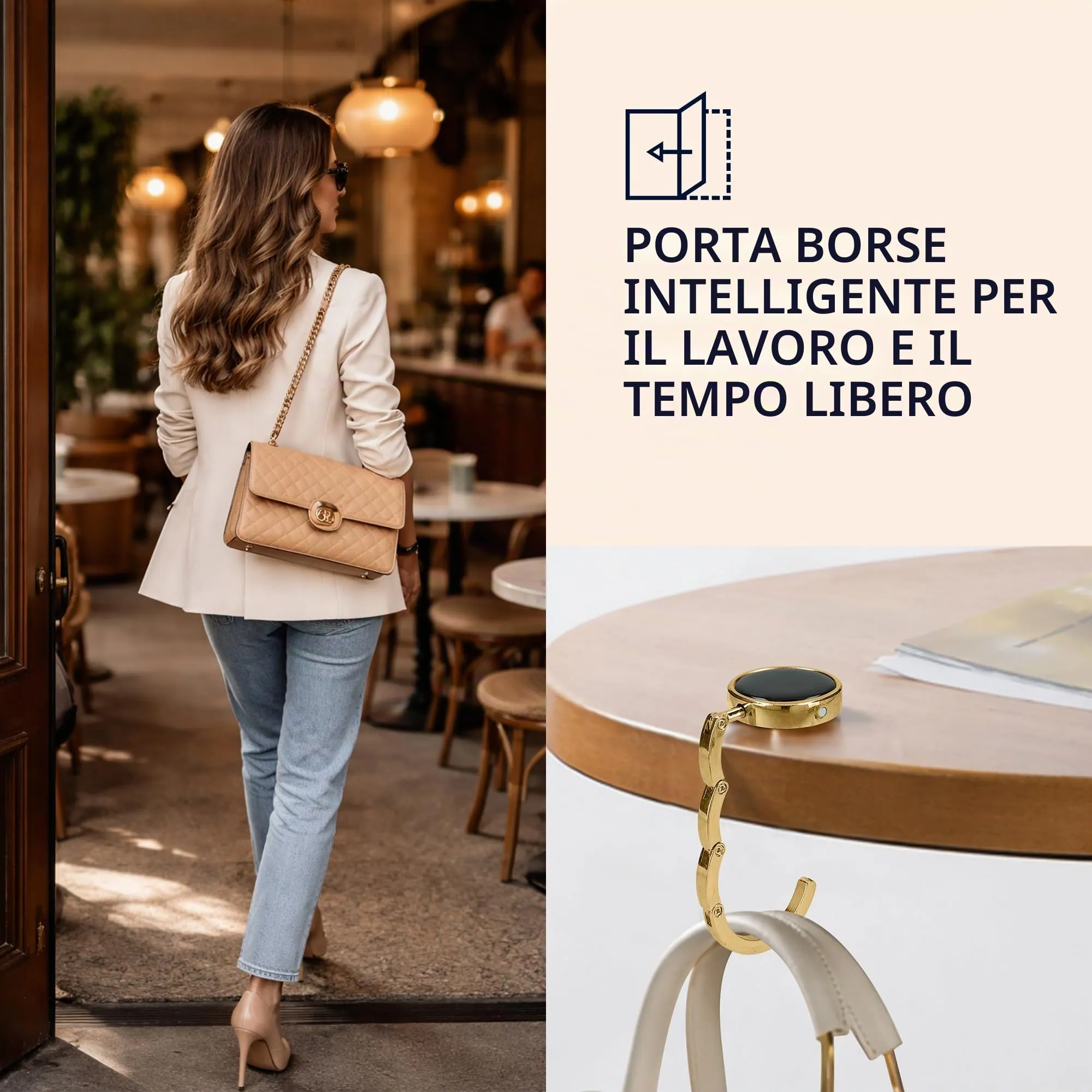 kwmobile Set 2x Gancio Borsa da Tavolo Pieghevole Antiscivolo Antigraffio, Argento/Oro - immagine 2