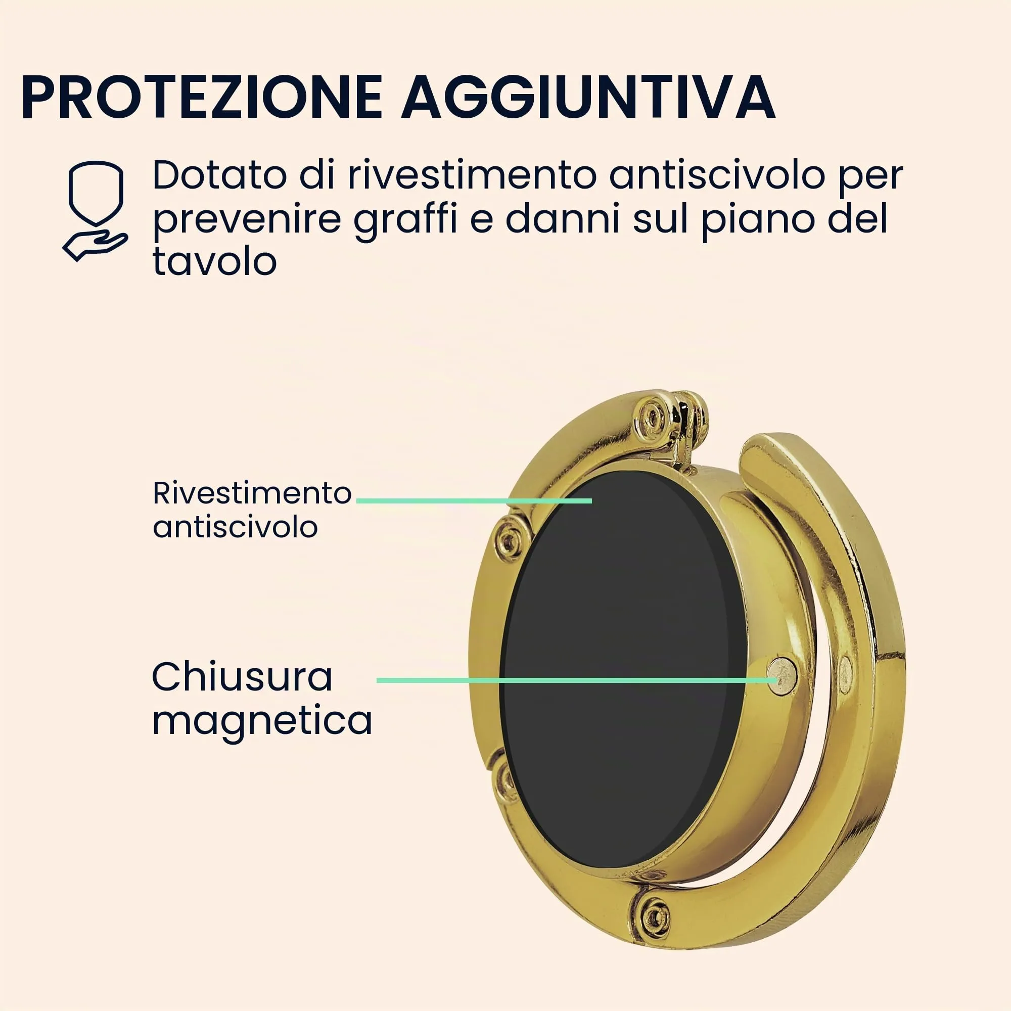 kwmobile Set 2x Gancio Borsa da Tavolo Pieghevole Antiscivolo Antigraffio, Argento/Oro - immagine 5