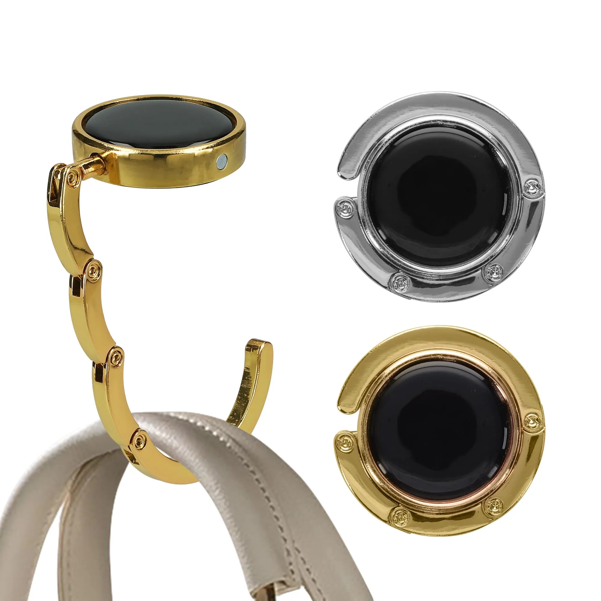 kwmobile Set 2x Gancio Borsa da Tavolo Pieghevole Antiscivolo Antigraffio, Argento/Oro - immagine 8