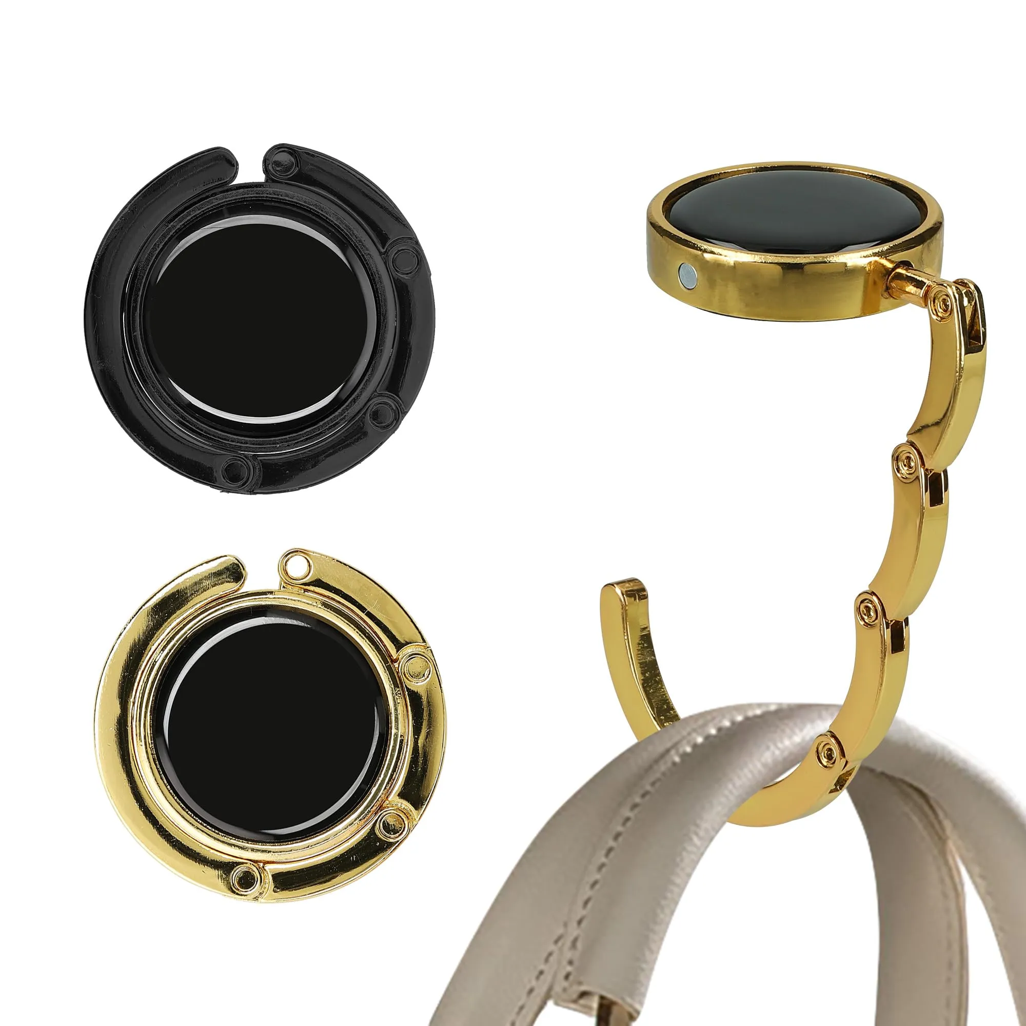 kwmobile Set 2x Gancio Borsa da Tavolo Pieghevole Antiscivolo Antigraffio, Nero/Oro - immagine 1