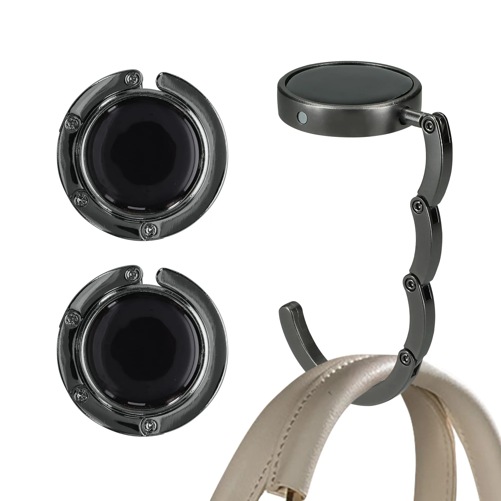 kwmobile Set 2x Gancio Borsa da Tavolo Pieghevole Antiscivolo, Nero Matt - immagine 1