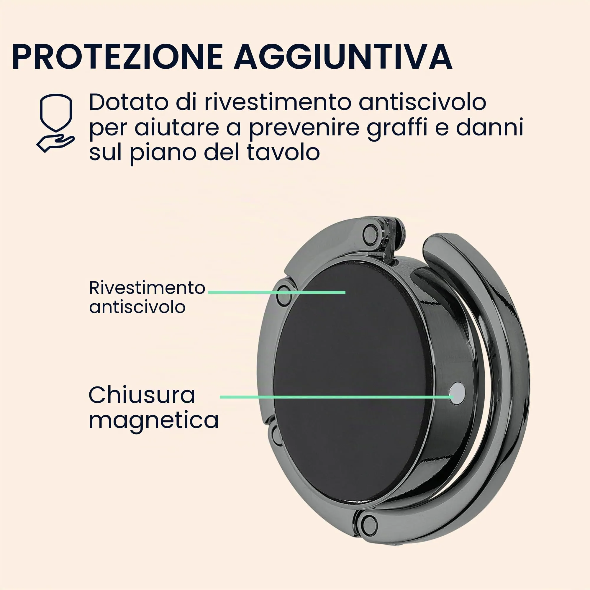 kwmobile Set 2x Gancio Borsa da Tavolo Pieghevole Antiscivolo, Nero Matt - immagine 5