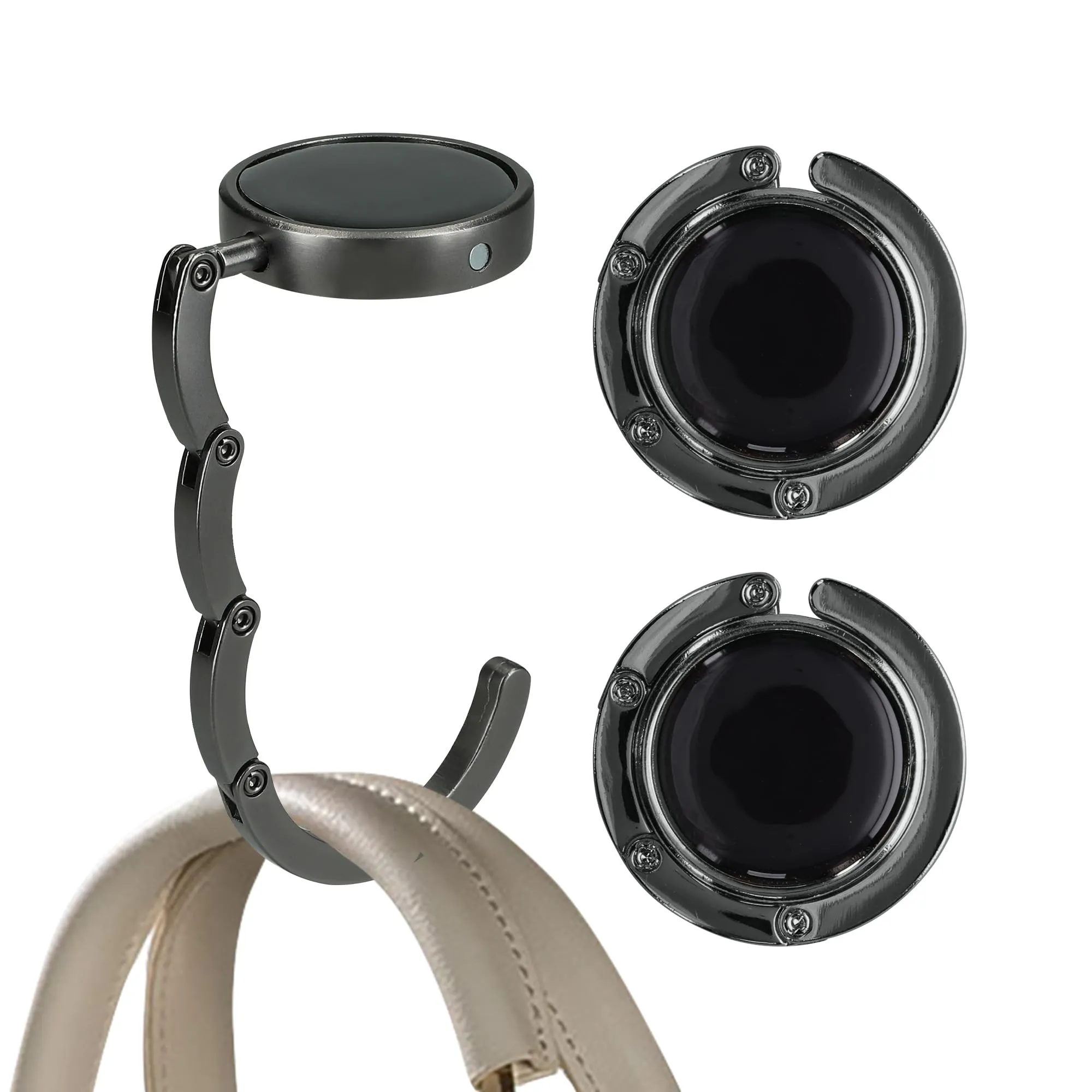 kwmobile Set 2x Gancio Borsa da Tavolo Pieghevole Antiscivolo, Nero Matt - immagine 8