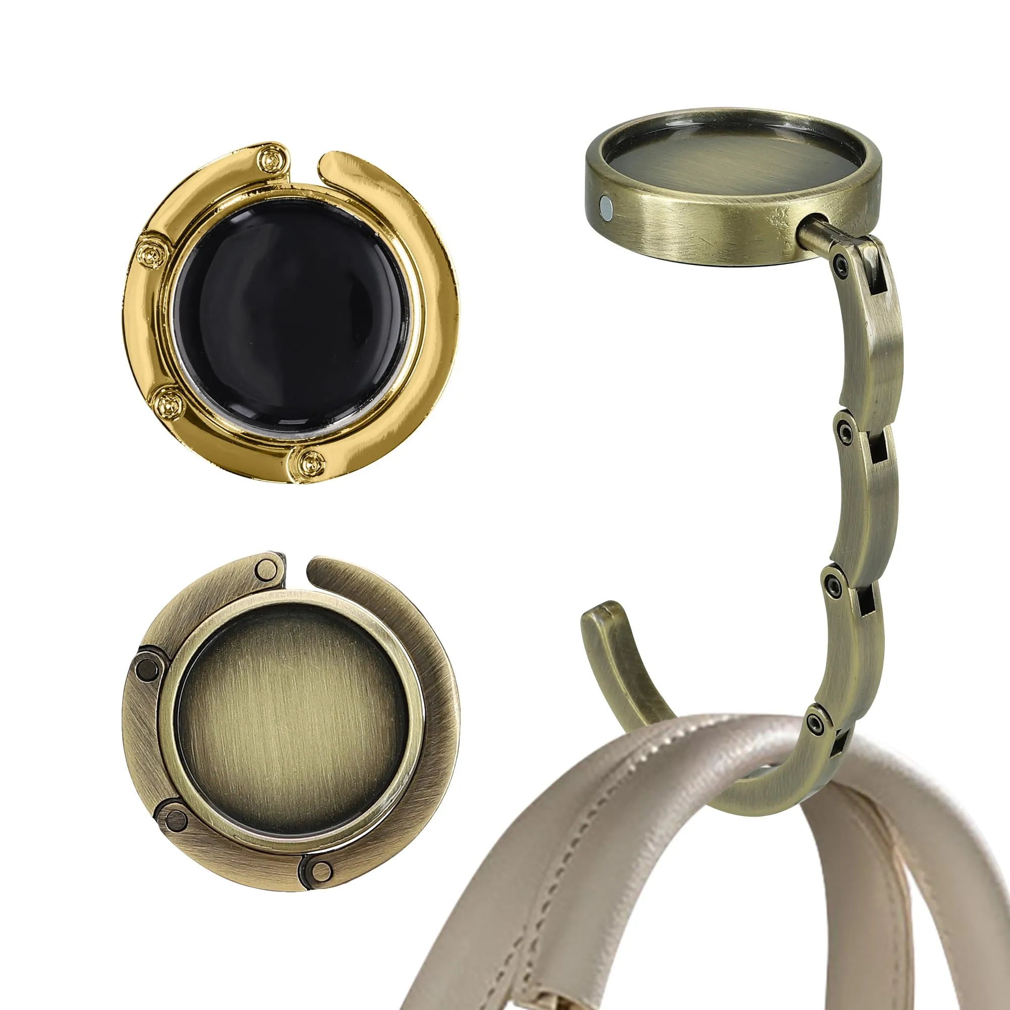 kwmobile Set 2x Gancio Borsa da Tavolo Pieghevole Antiscivolo Antigraffio, Bronzo/Oro - immagine 1