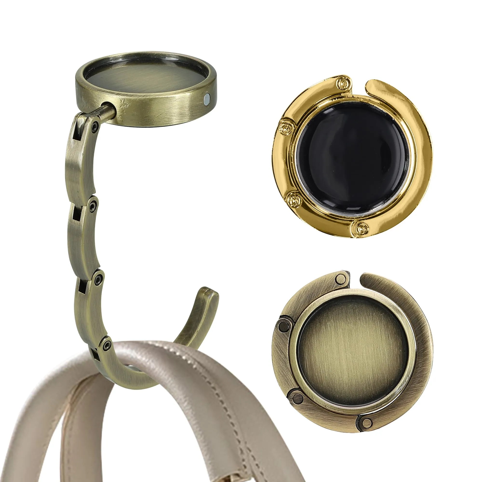 kwmobile Set 2x Gancio Borsa da Tavolo Pieghevole Antiscivolo Antigraffio, Bronzo/Oro - immagine 8