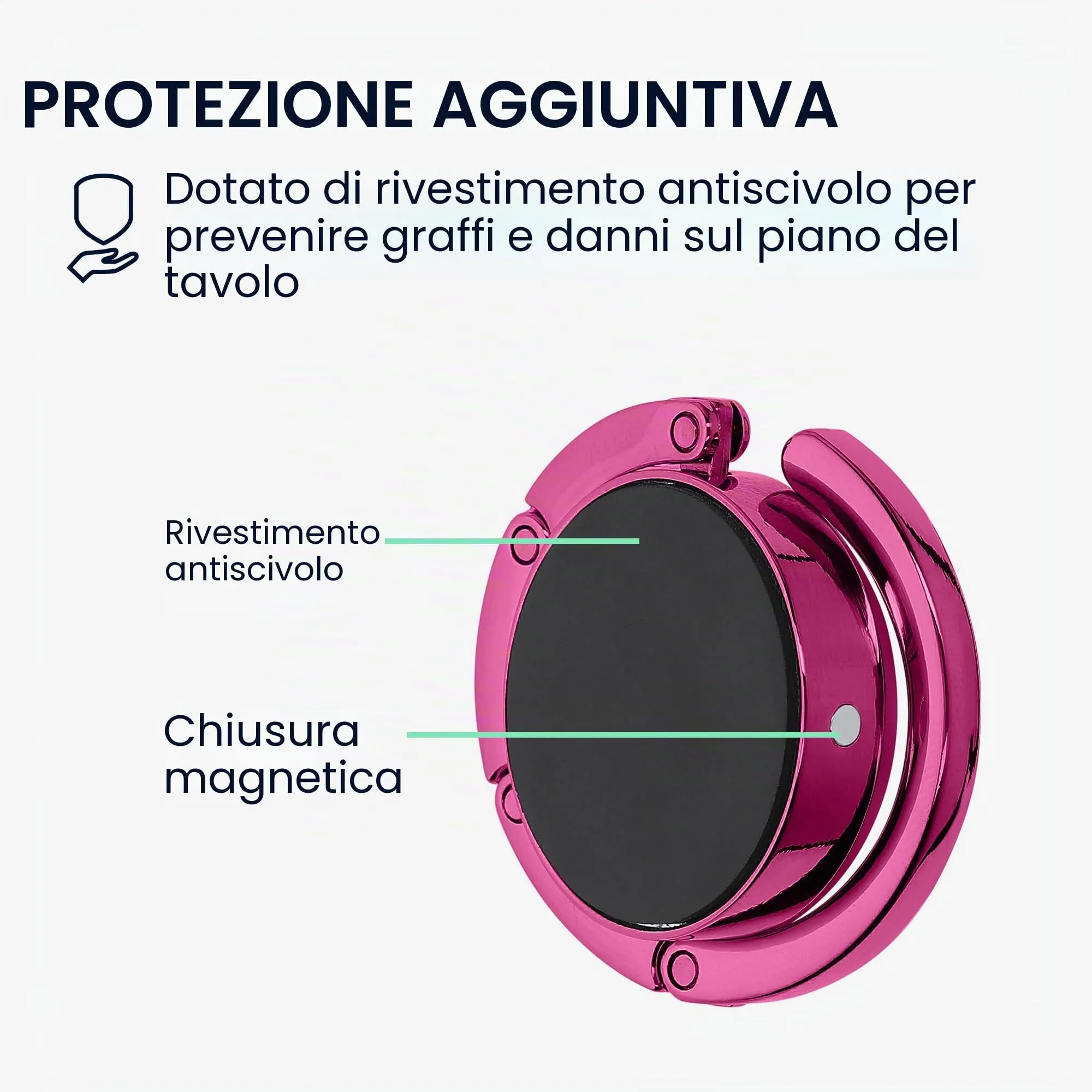 kwmobile Set 2x Gancio Borsa da Tavolo Pieghevole Antiscivolo - Fucsia - immagine 4