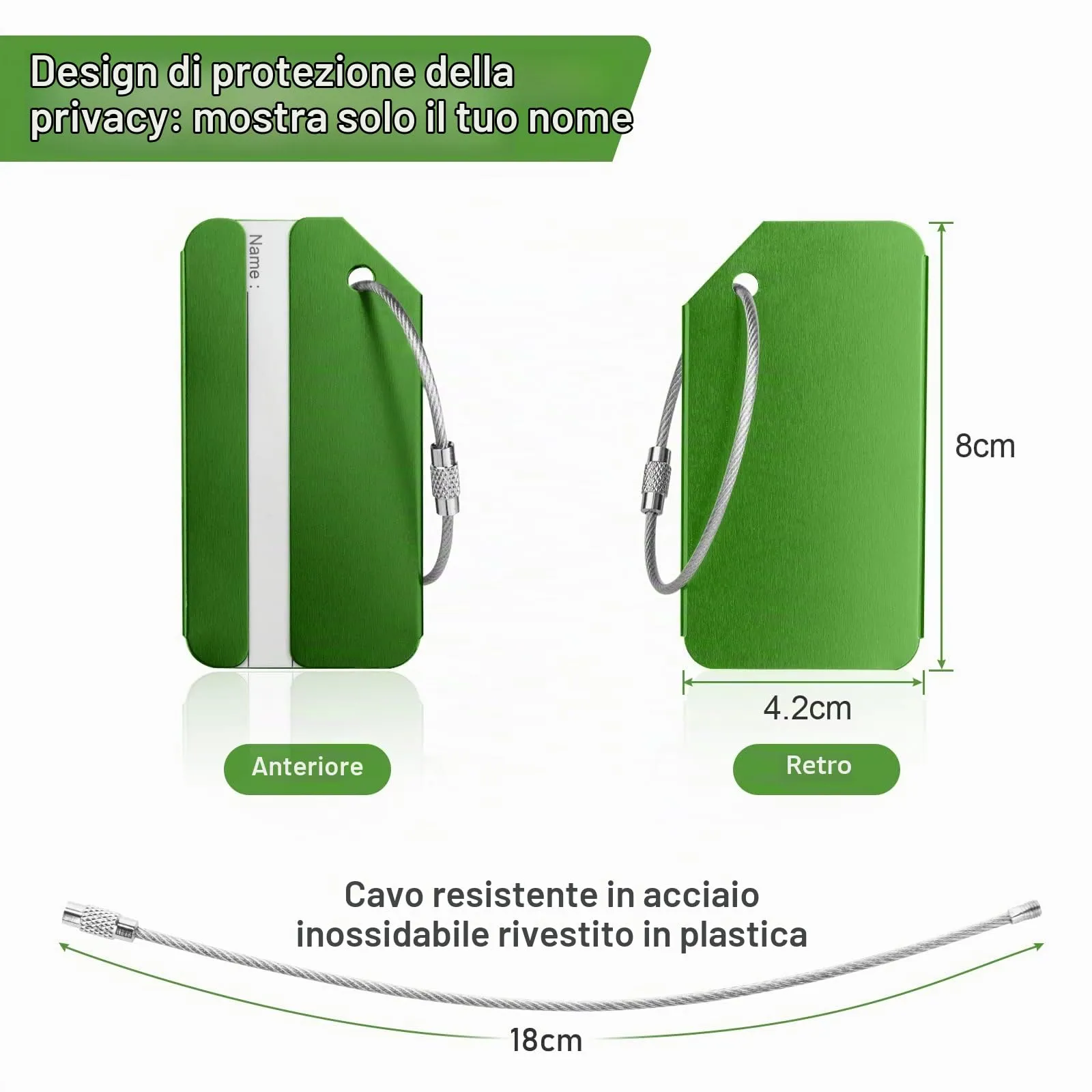 Flintronic Etichette per Valigie in Alluminio, 2 Pezzi, Verde - immagine 2