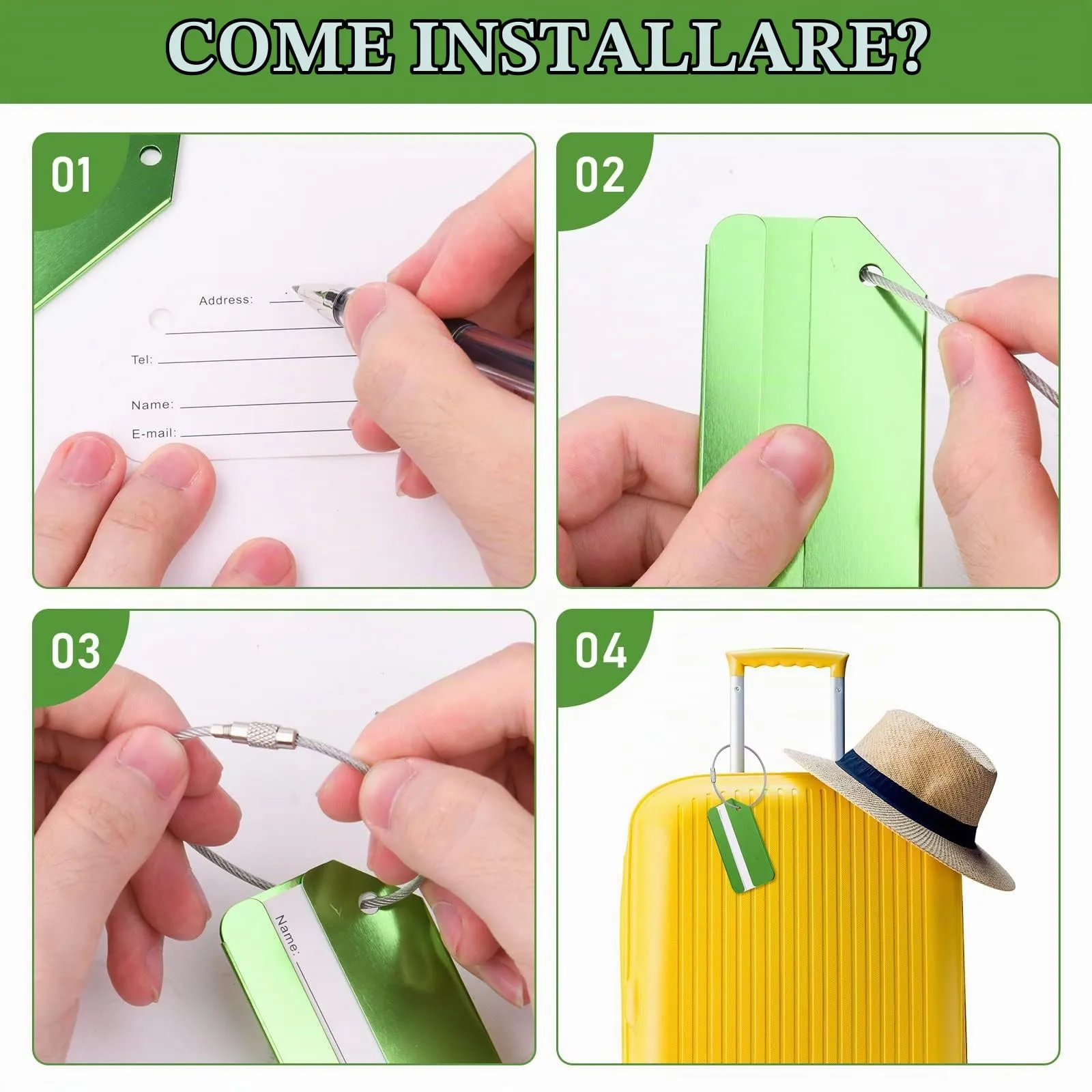 Flintronic Etichette per Valigie in Alluminio, 2 Pezzi, Verde - immagine 4