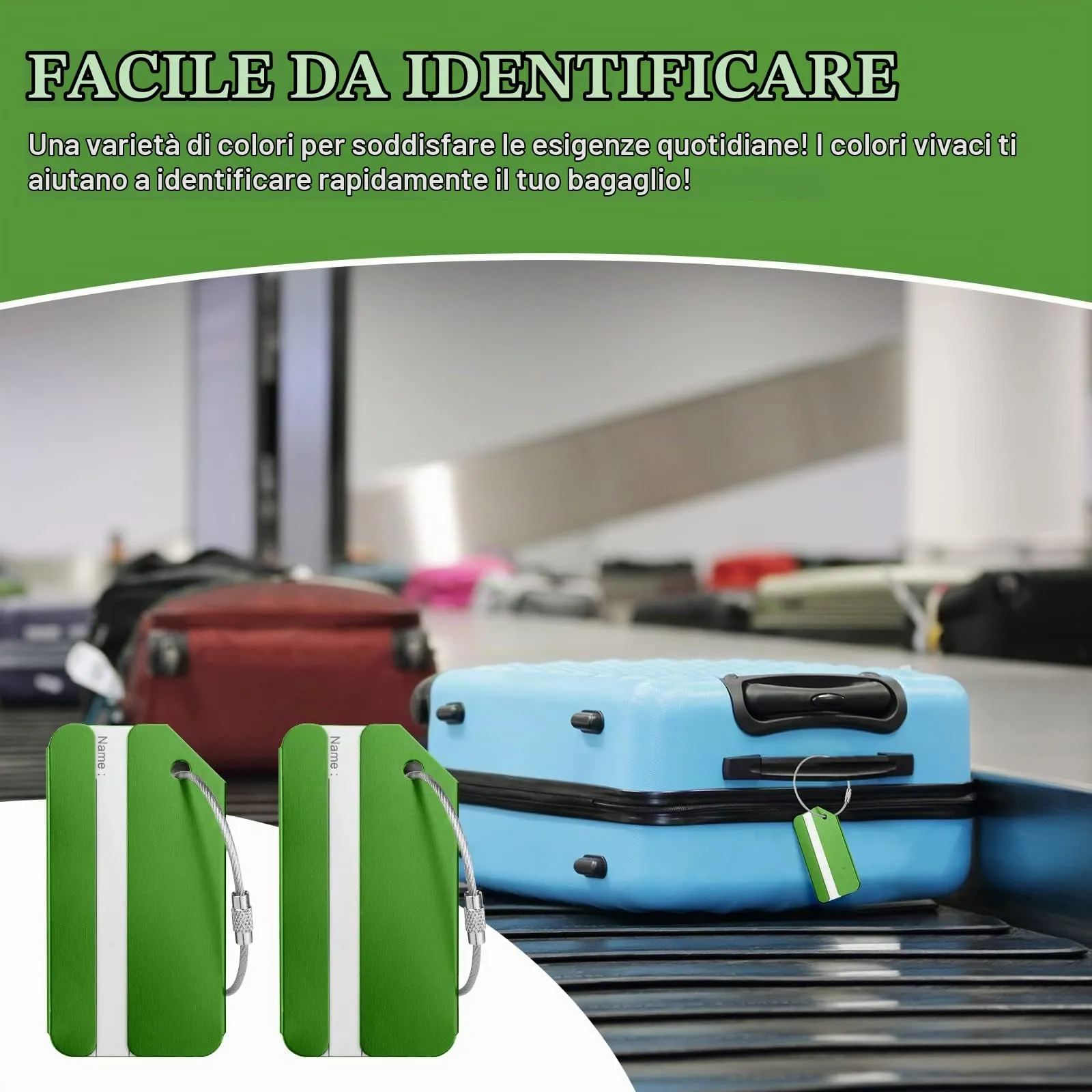 Flintronic Etichette per Valigie in Alluminio, 2 Pezzi, Verde - immagine 5