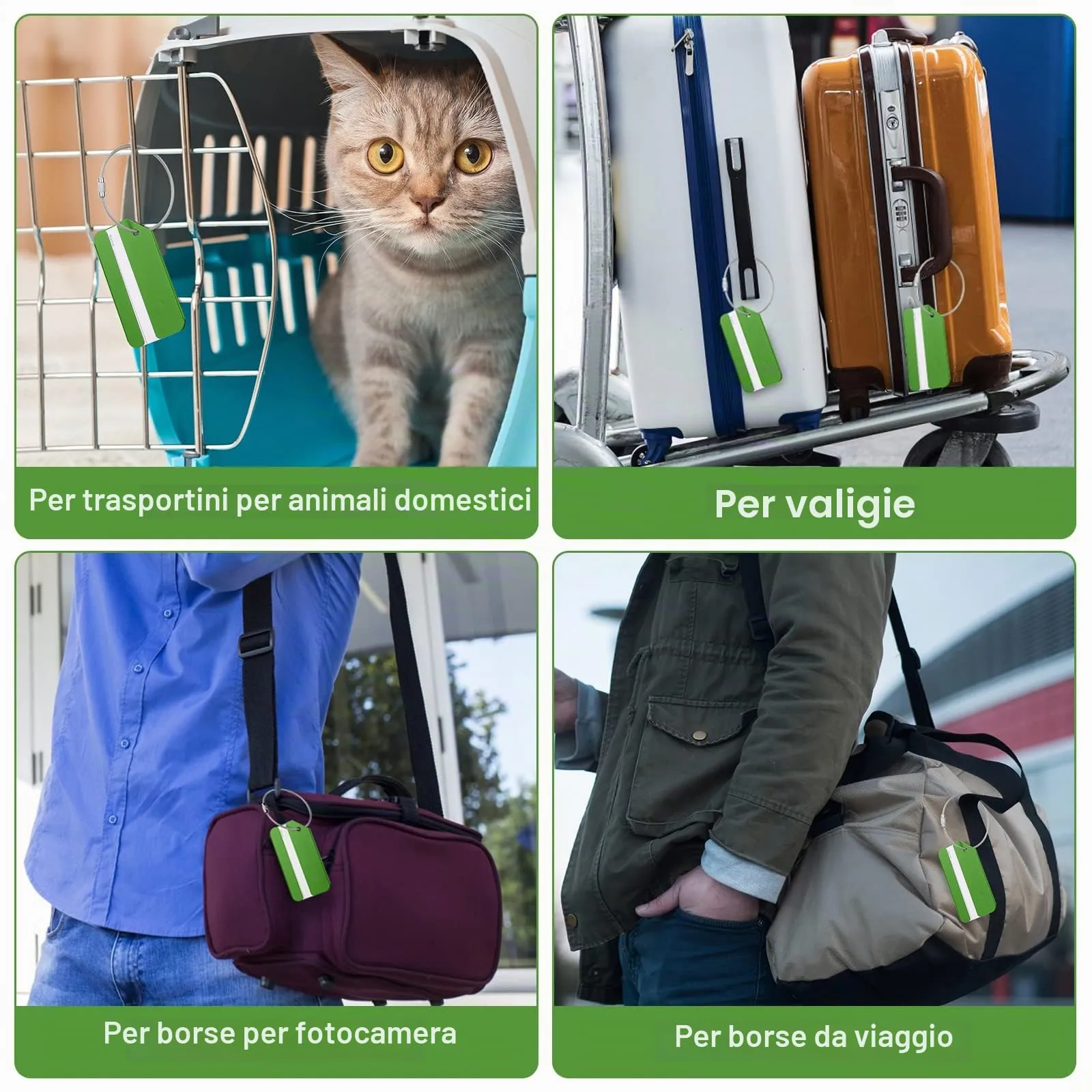 Flintronic Etichette per Valigie in Alluminio, 2 Pezzi, Verde - immagine 6