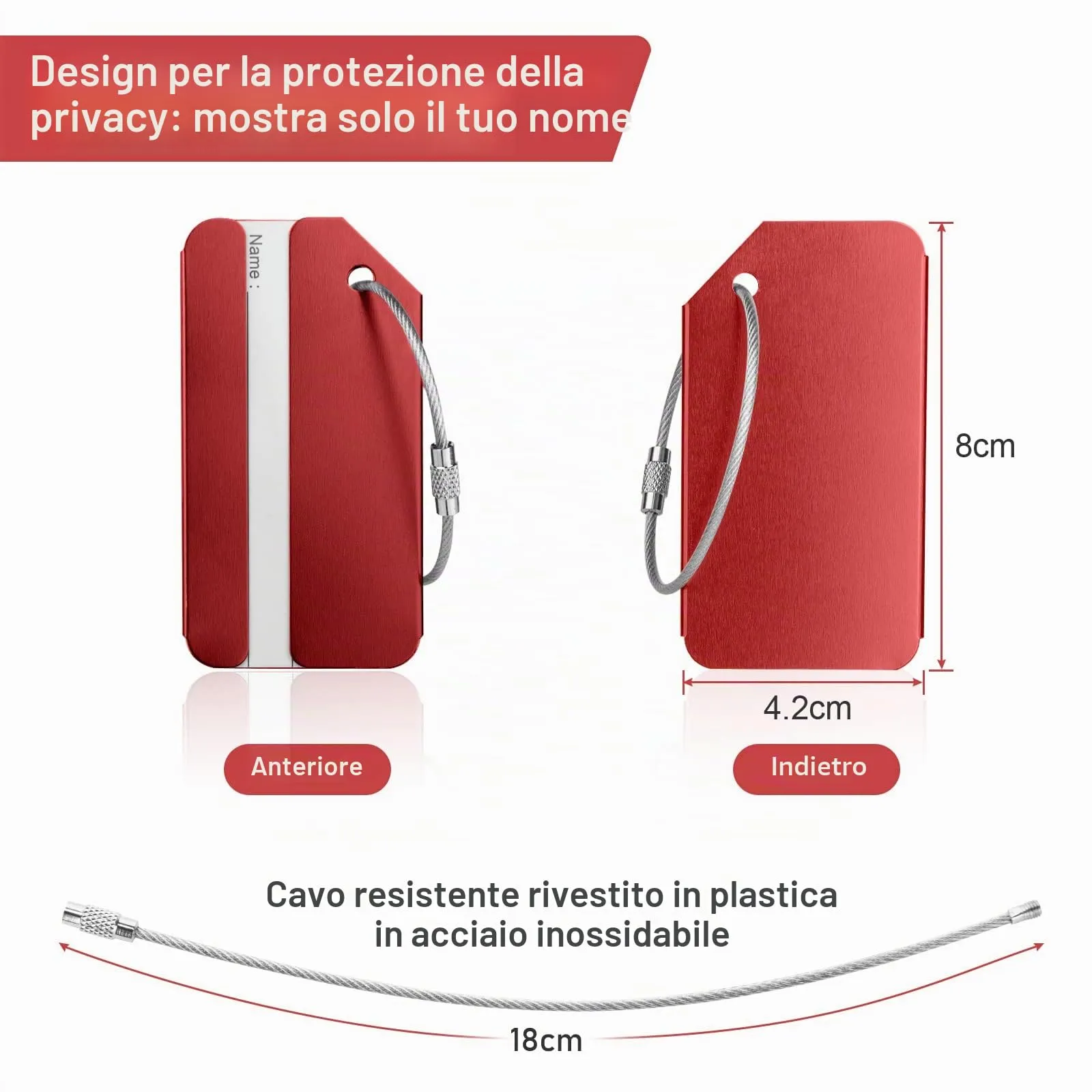 Flintronic Etichette per Valigie in Alluminio, 2 Pezzi - Rosso - immagine 2