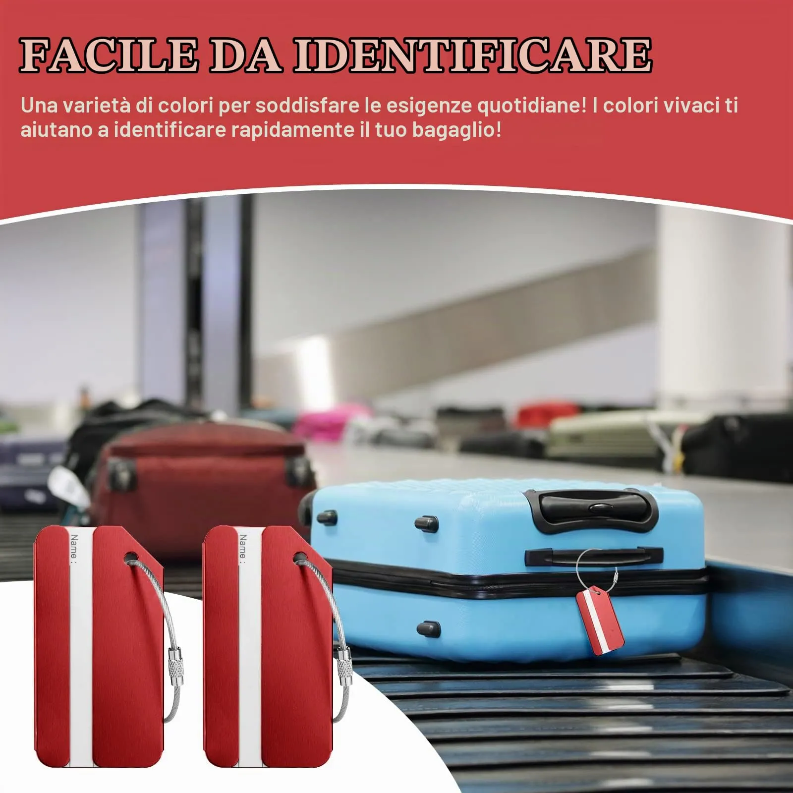 Flintronic Etichette per Valigie in Alluminio, 2 Pezzi - Rosso - immagine 5