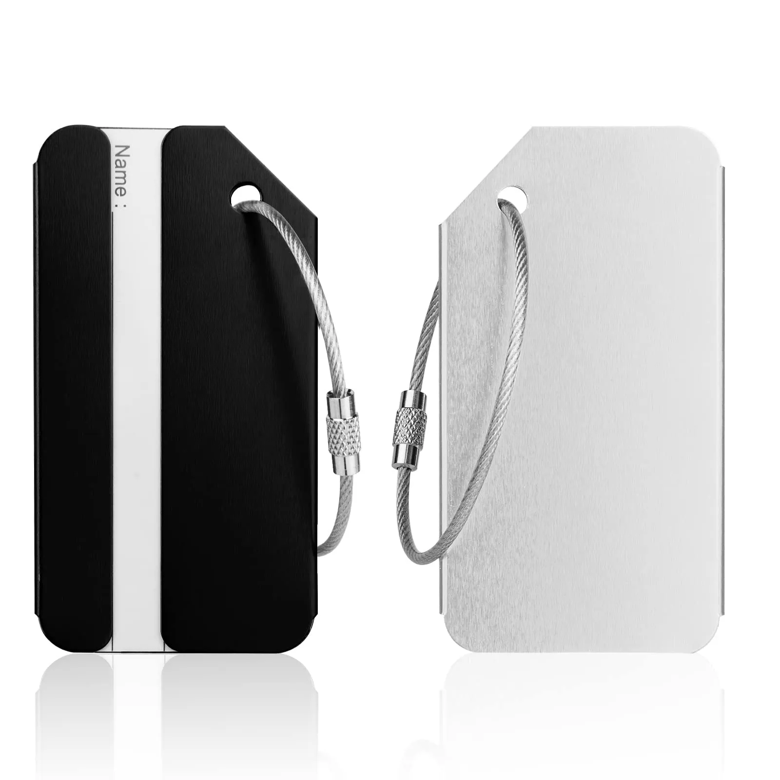 Flintronic Etichette per Valigie in Alluminio, 2 Pezzi, Nero+Argento - immagine 1