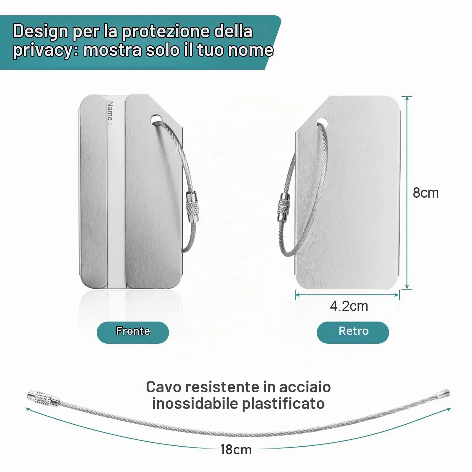 Flintronic Etichette per Valigie in Alluminio, 2 Pezzi, Nero+Argento - immagine 2