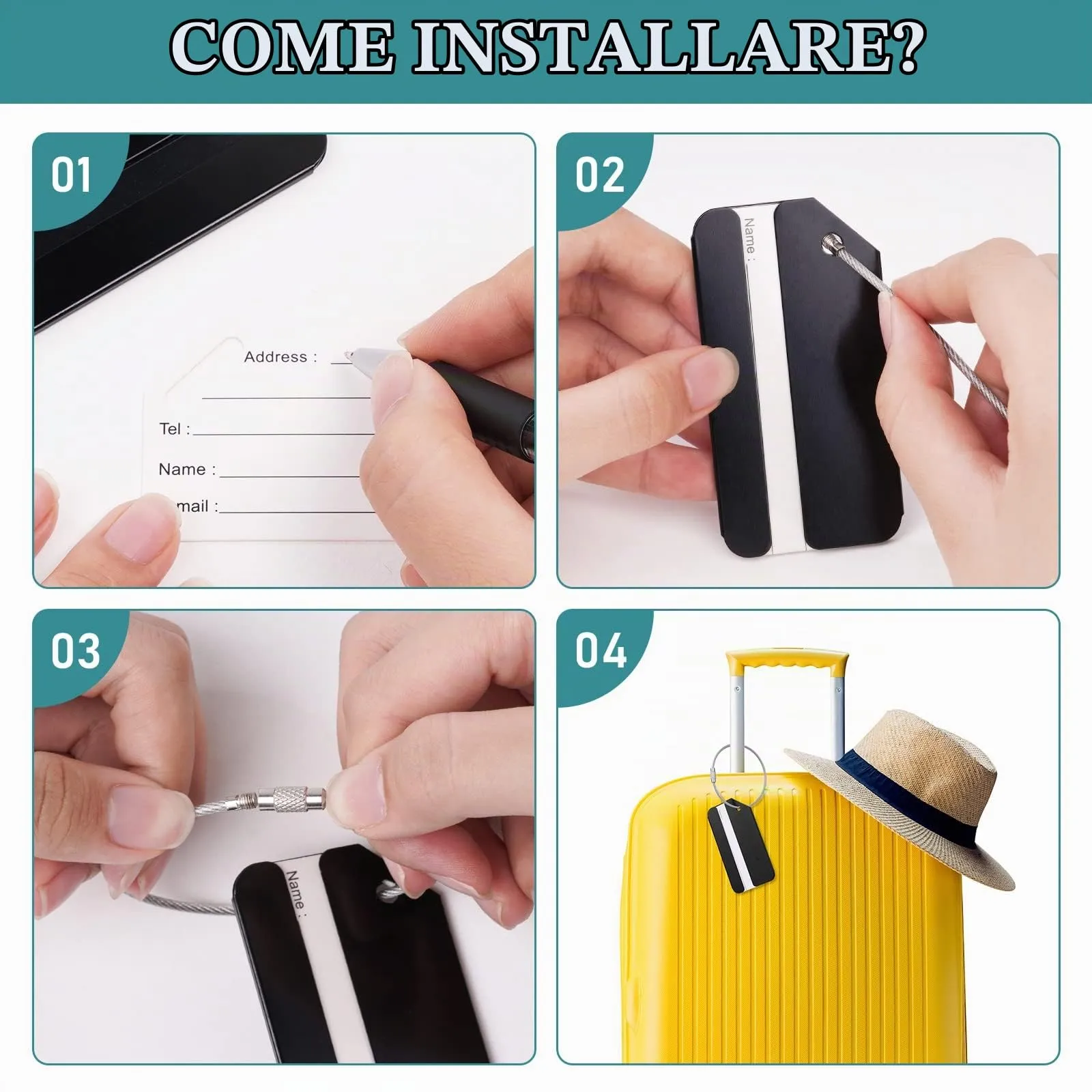 Flintronic Etichette per Valigie in Alluminio, 2 Pezzi, Nero+Argento - immagine 4