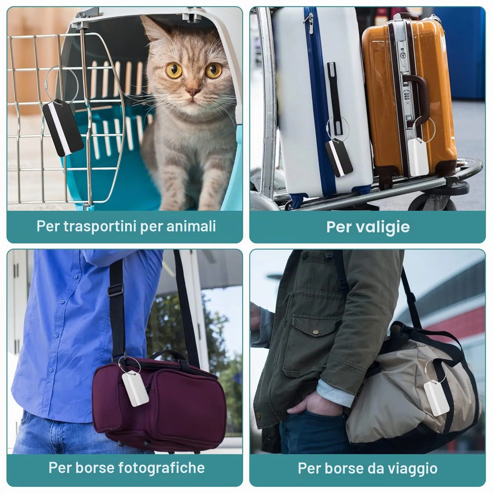 Flintronic Etichette per Valigie in Alluminio, 2 Pezzi, Nero+Argento - immagine 5