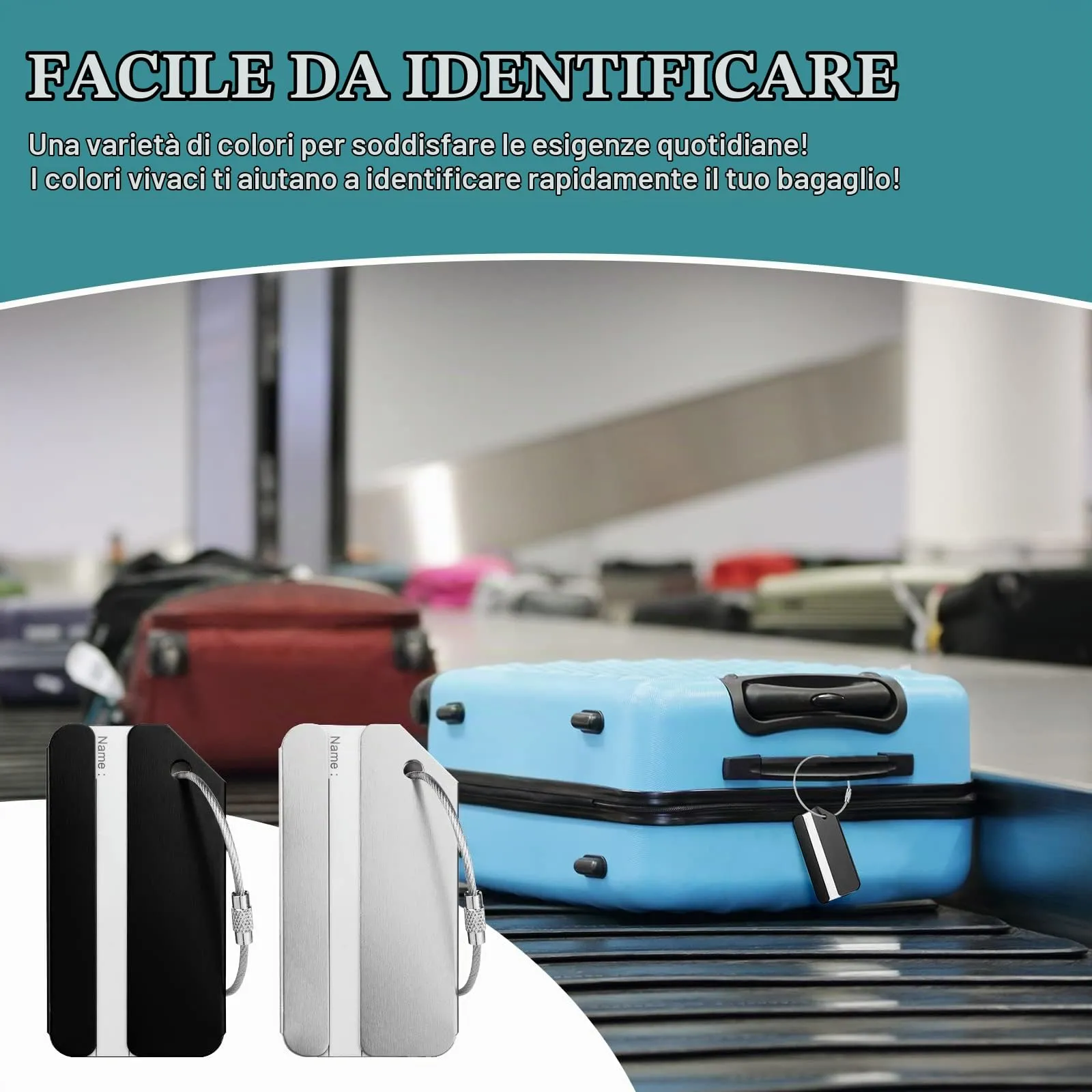 Flintronic Etichette per Valigie in Alluminio, 2 Pezzi, Nero+Argento - immagine 7