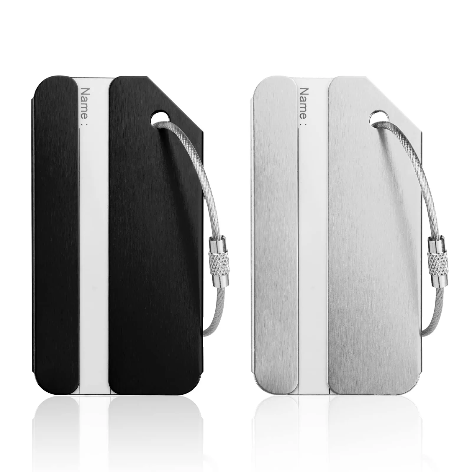 Flintronic Etichette per Valigie in Alluminio, 2 Pezzi, Nero+Argento - immagine 8