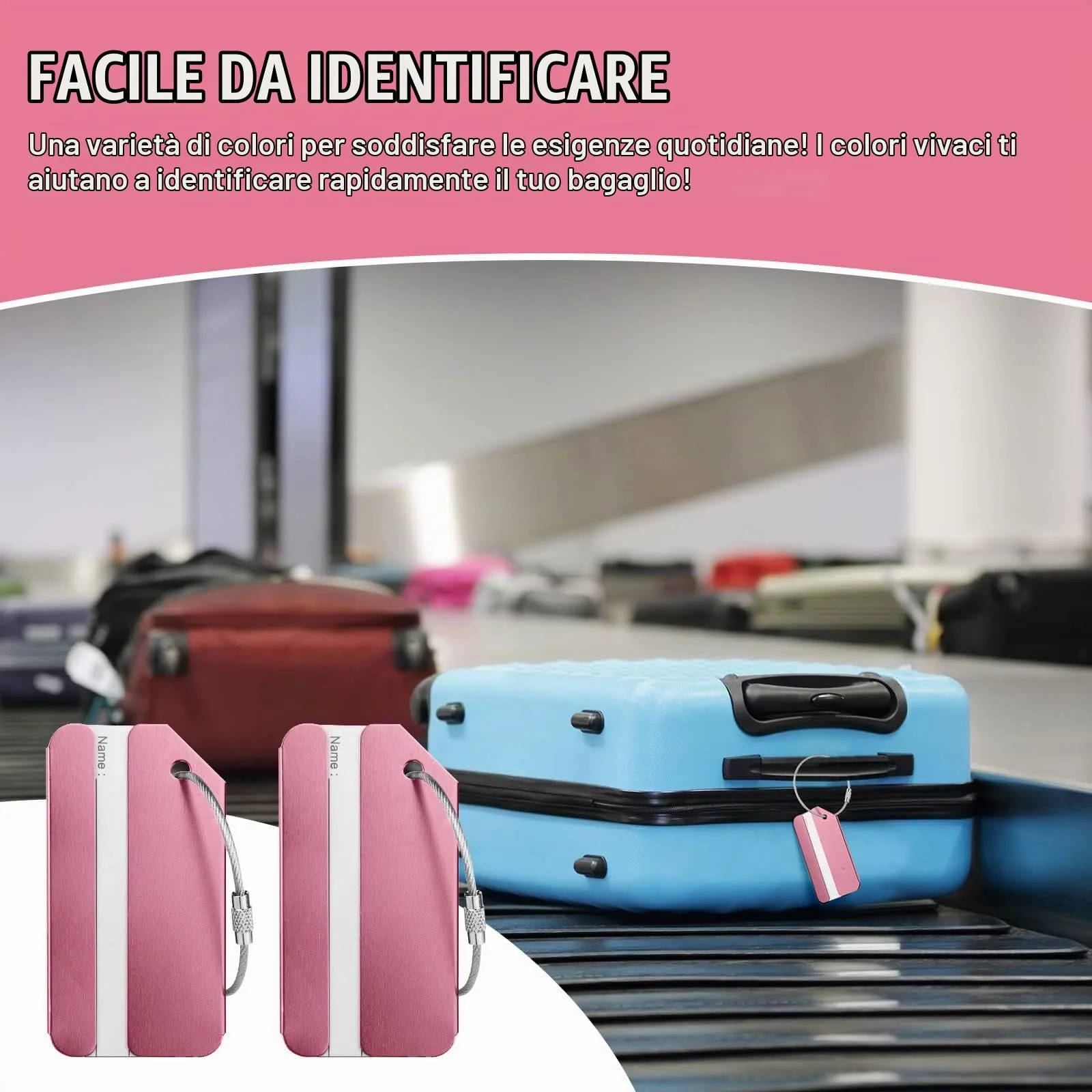 Flintronic Etichette per Valigie in Alluminio, 2 Pezzi, Rosa - immagine 6