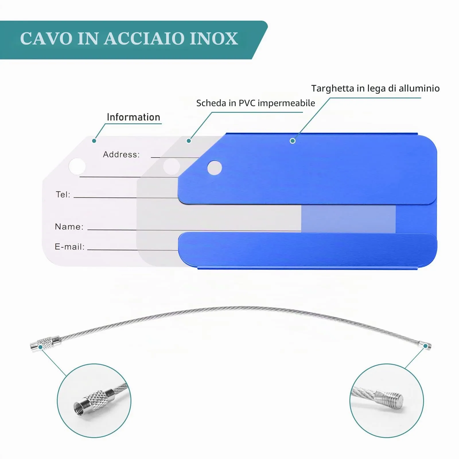 Flintronic Etichette per Valigie in Alluminio, 4 Pezzi - immagine 3