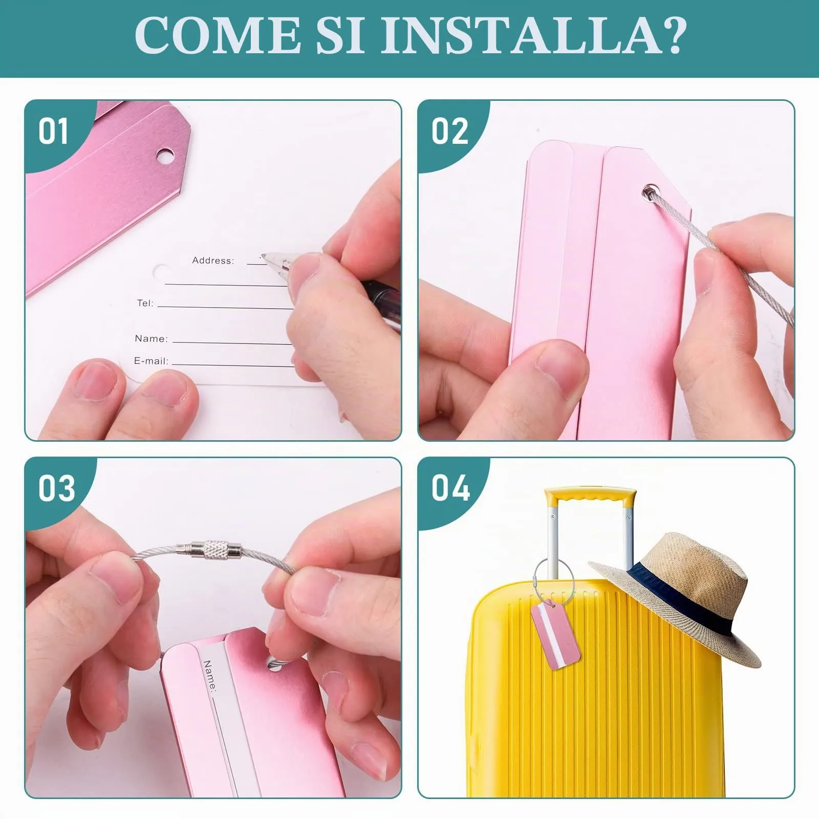 Flintronic Etichette per Valigie in Alluminio, 4 Pezzi - immagine 4